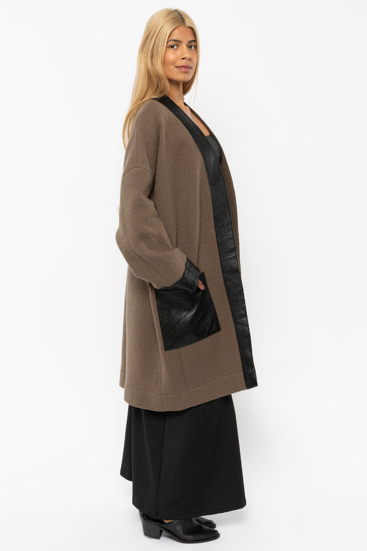 RWL100 - Wool Coat with Leather Trim