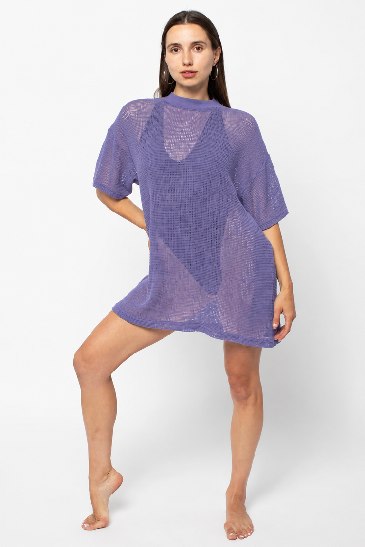 RIN500GD - Cotton Fishnet Mock Neck Big Tee