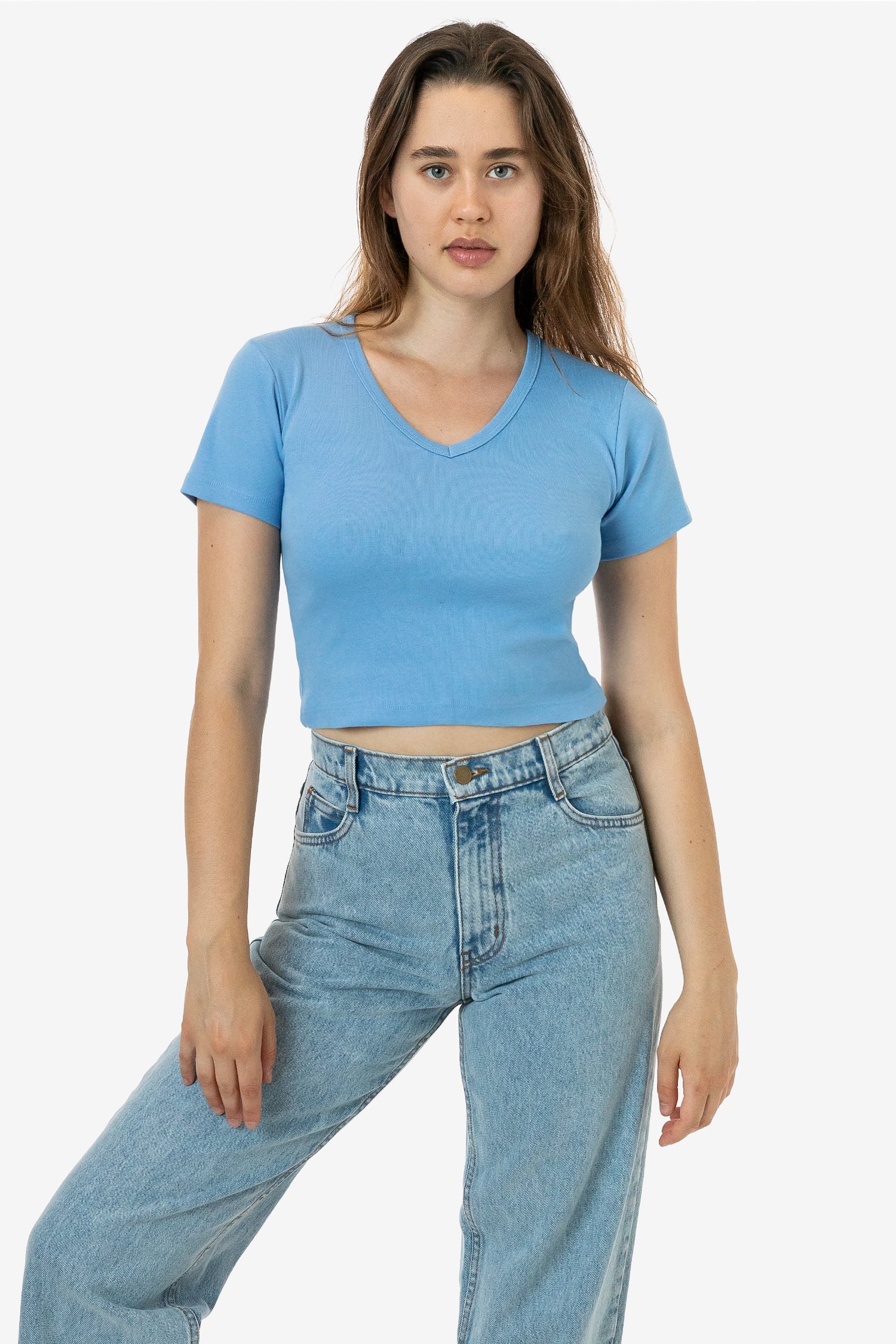 ️NWOT Baby Blue Off the Shoulder Ribbed Fitted Crop Top newest Emory Park Size Large