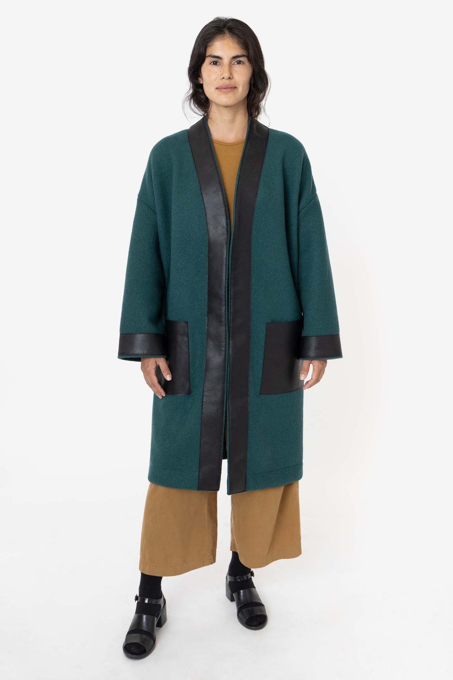 RWL100 - Wool Coat with Leather Trim
