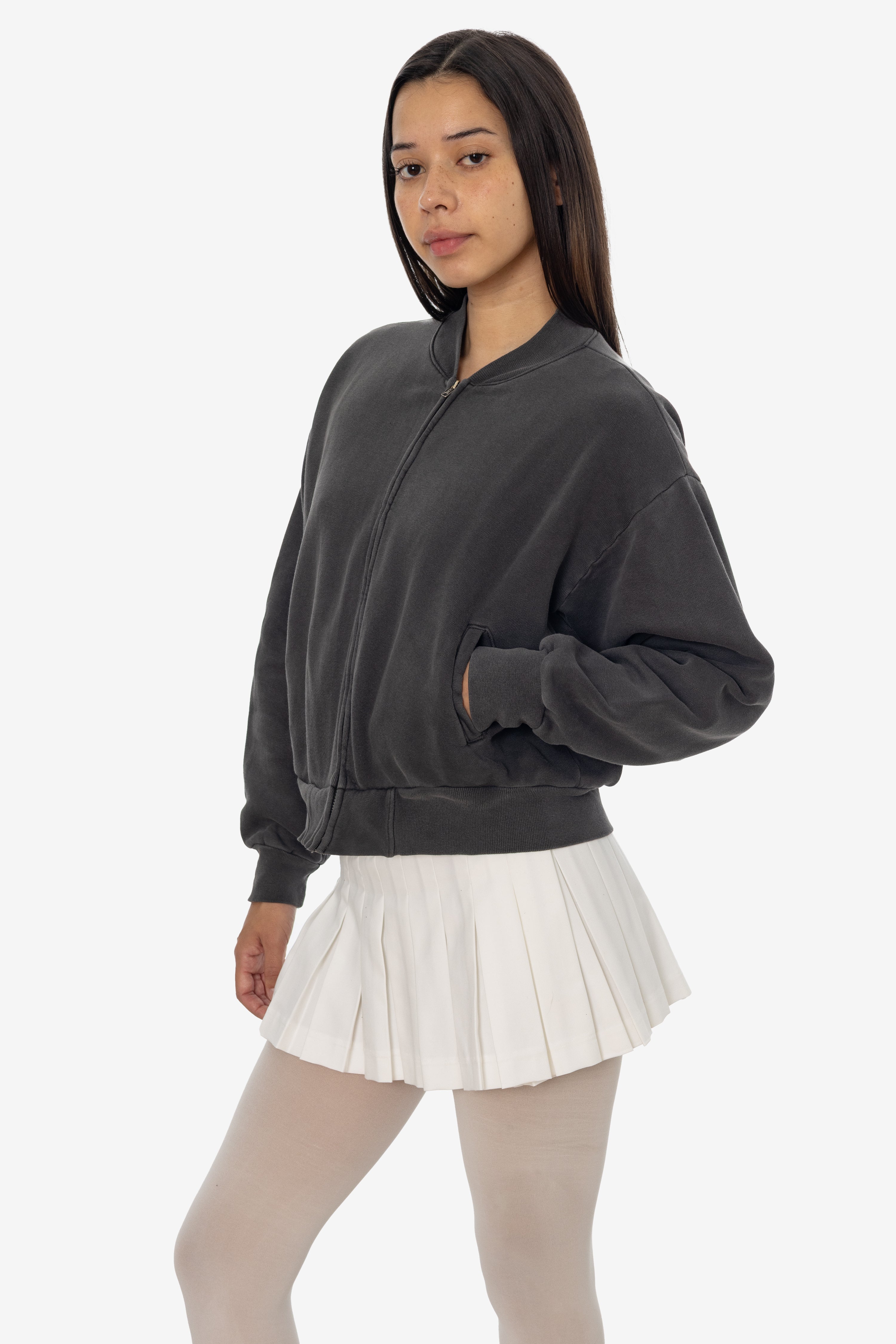ALP375GD - Alpine Fleece Zip Up Cropped Bomber – Los Angeles Apparel