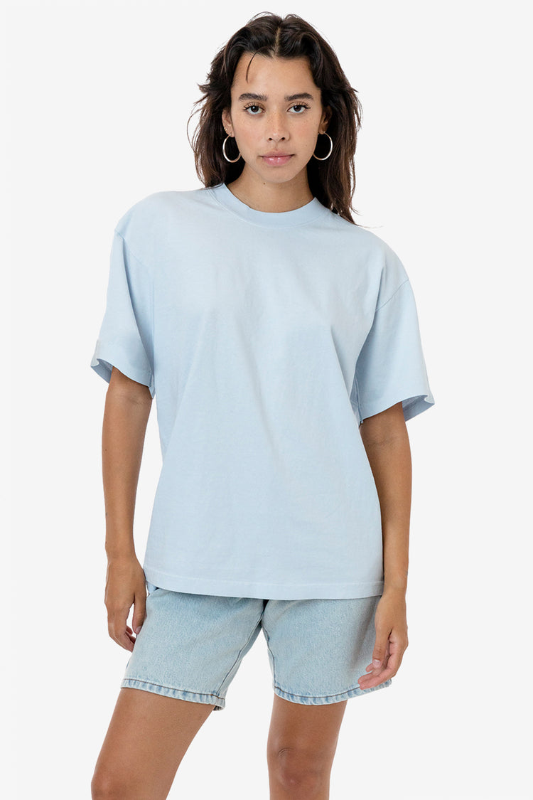Los Angeles Apparel | The 1801 | Short Sleeve Shirt Mineral Wash in Arctic, Size Large | Crew Neck