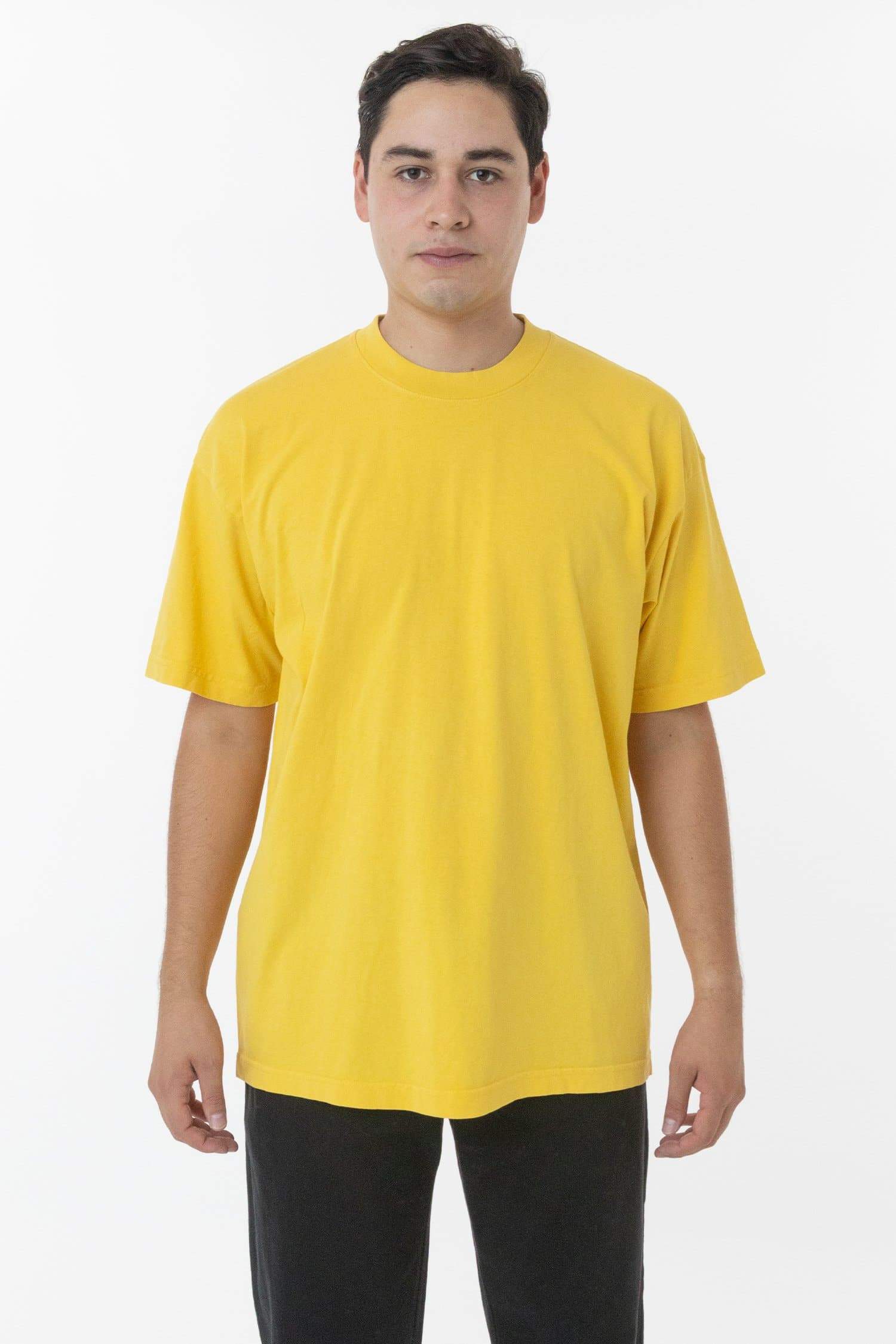 Los Angeles Apparel | The 1801 | Short Sleeve Shirt in Spectra Yellow, Size Medium | Crew Neck