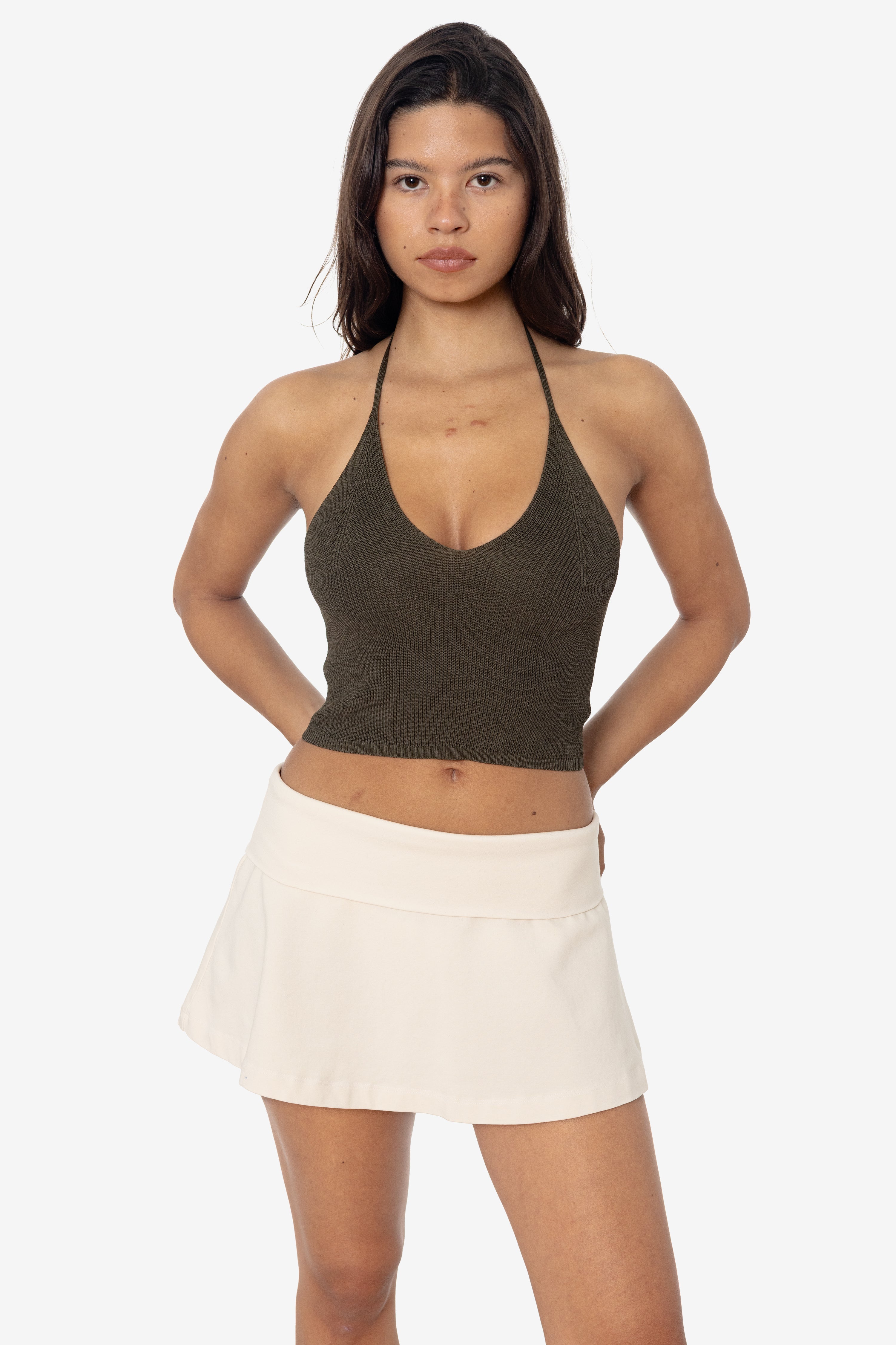 RFK406 - Viscose Nylon Cropped V-Neck Halter Top – Los Angeles Apparel