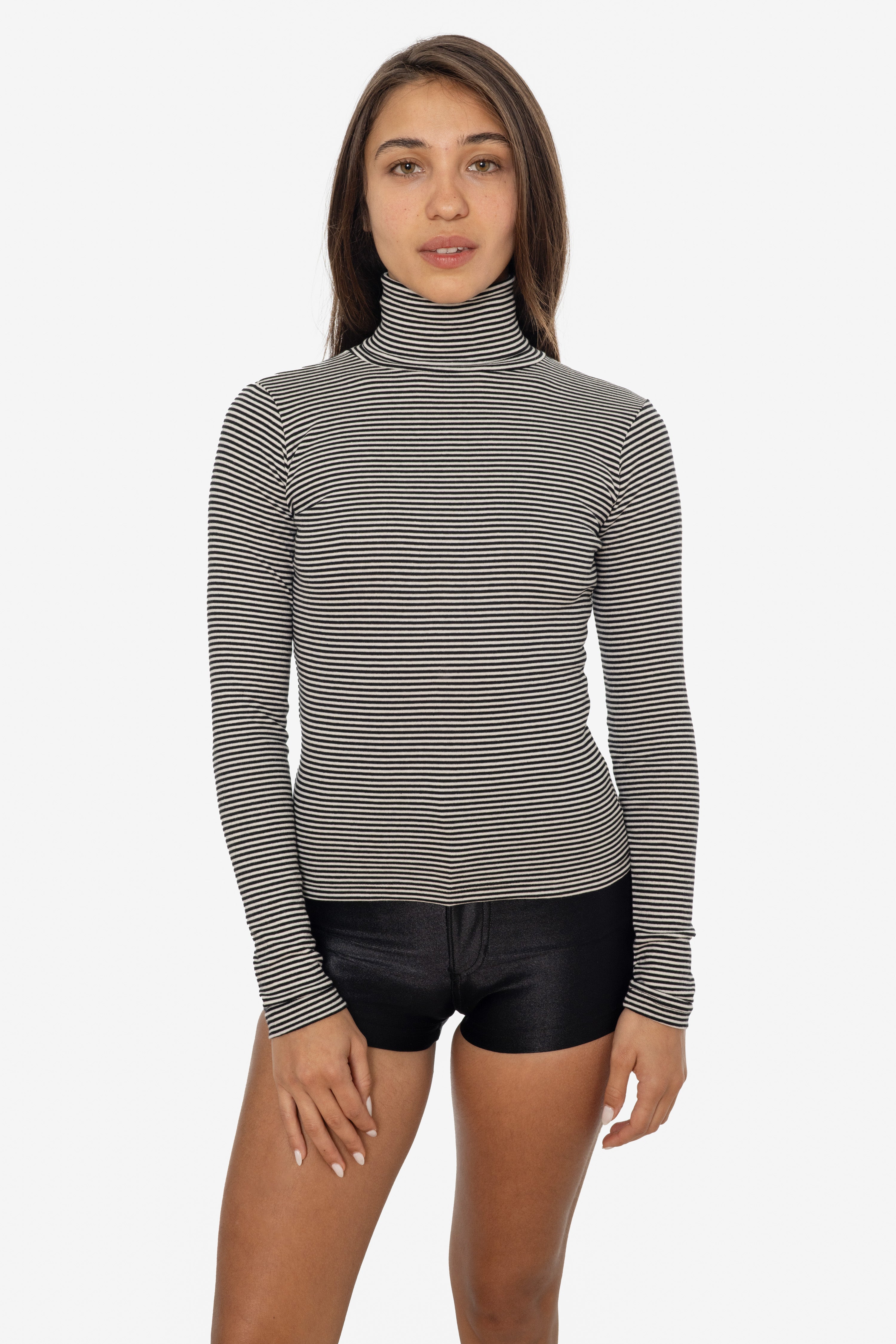 【ROKU】SILK HIGH NECK RIB PULLOVER 43006 - Baby Rib Turtleneck – Los Angeles Apparel