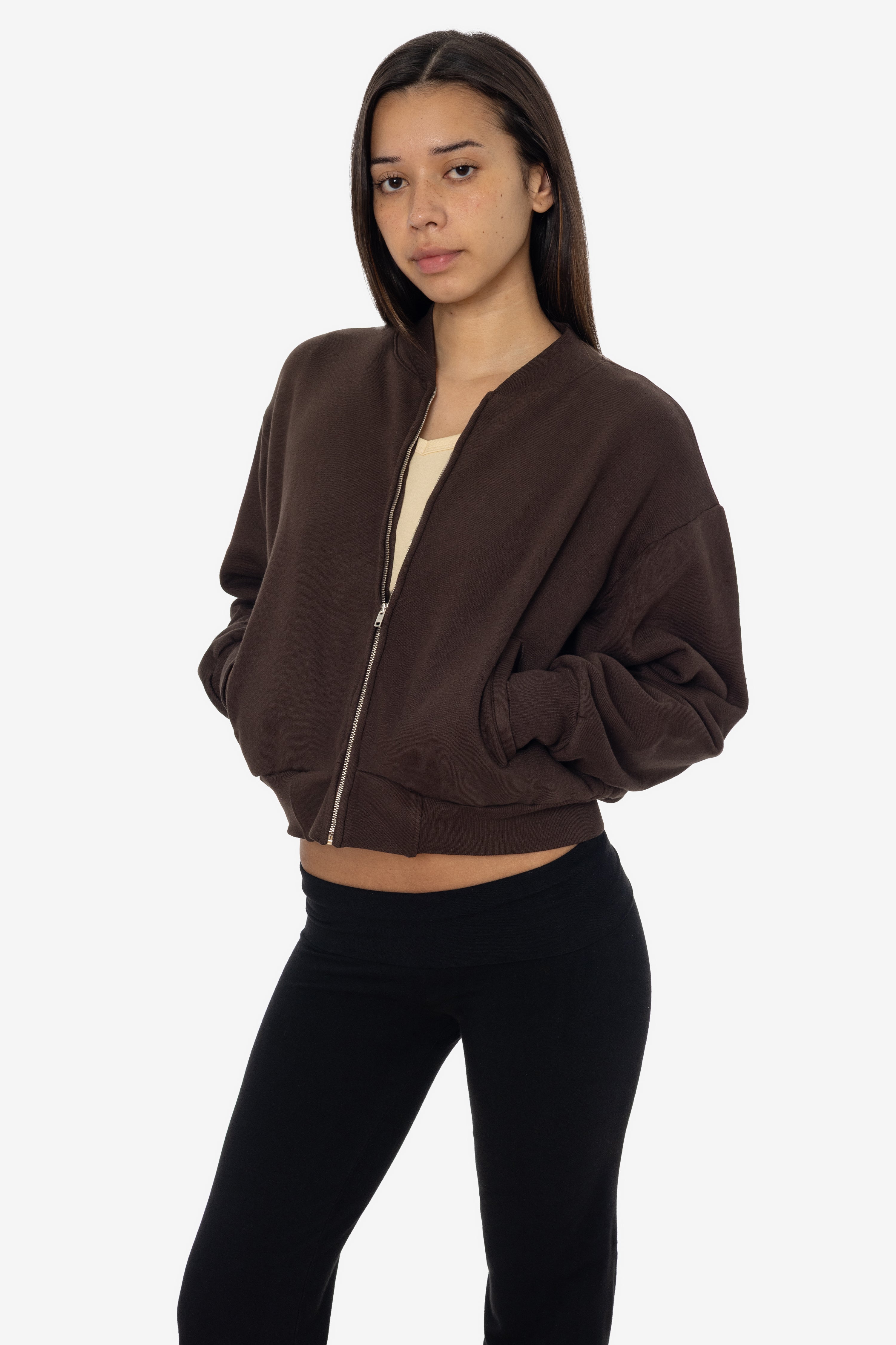 ALP375GD - Alpine Fleece Zip Up Cropped Bomber – Los Angeles Apparel