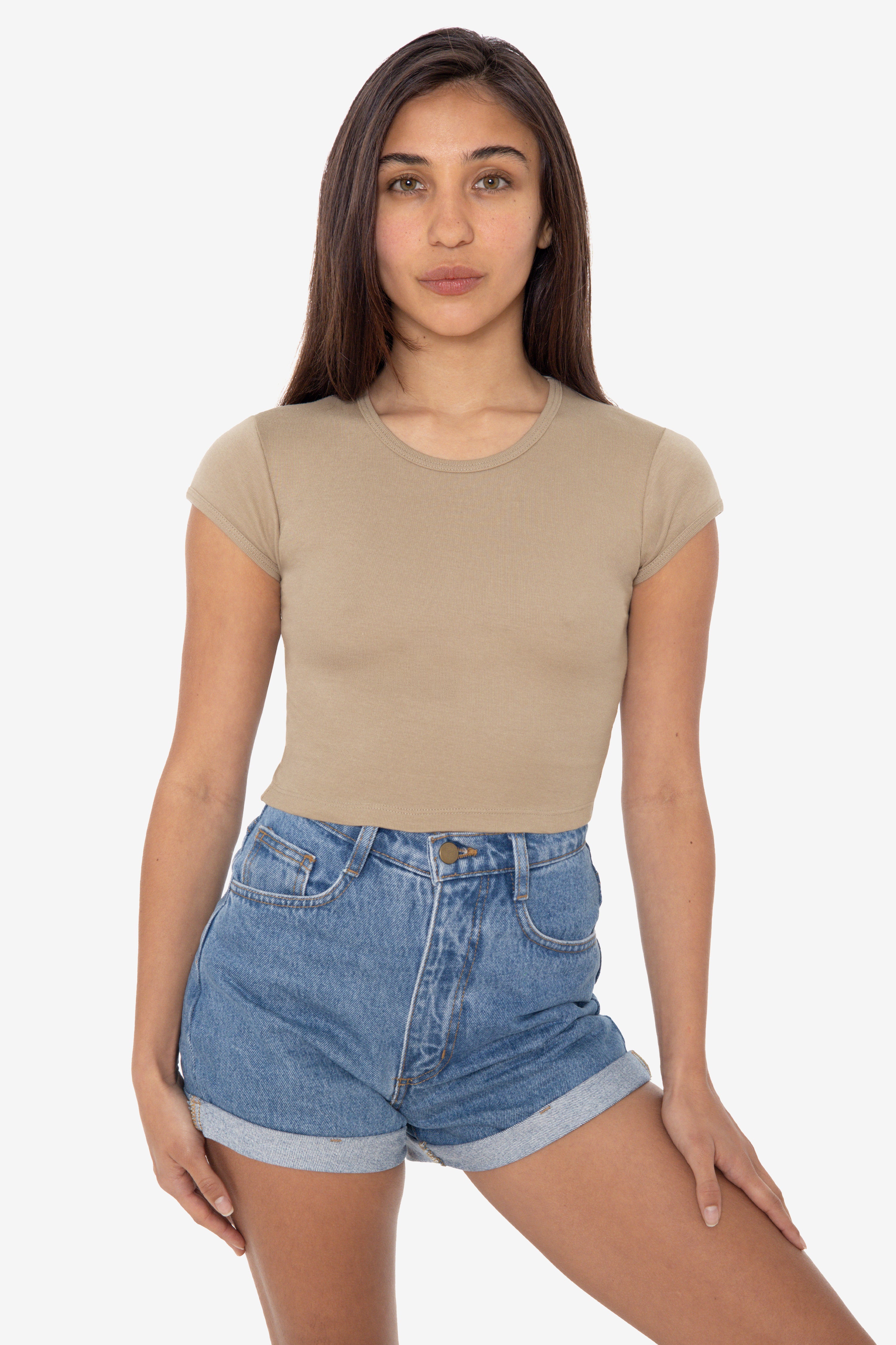 43035 - Cap Sleeve Baby Rib Crop Top – Los Angeles Apparel