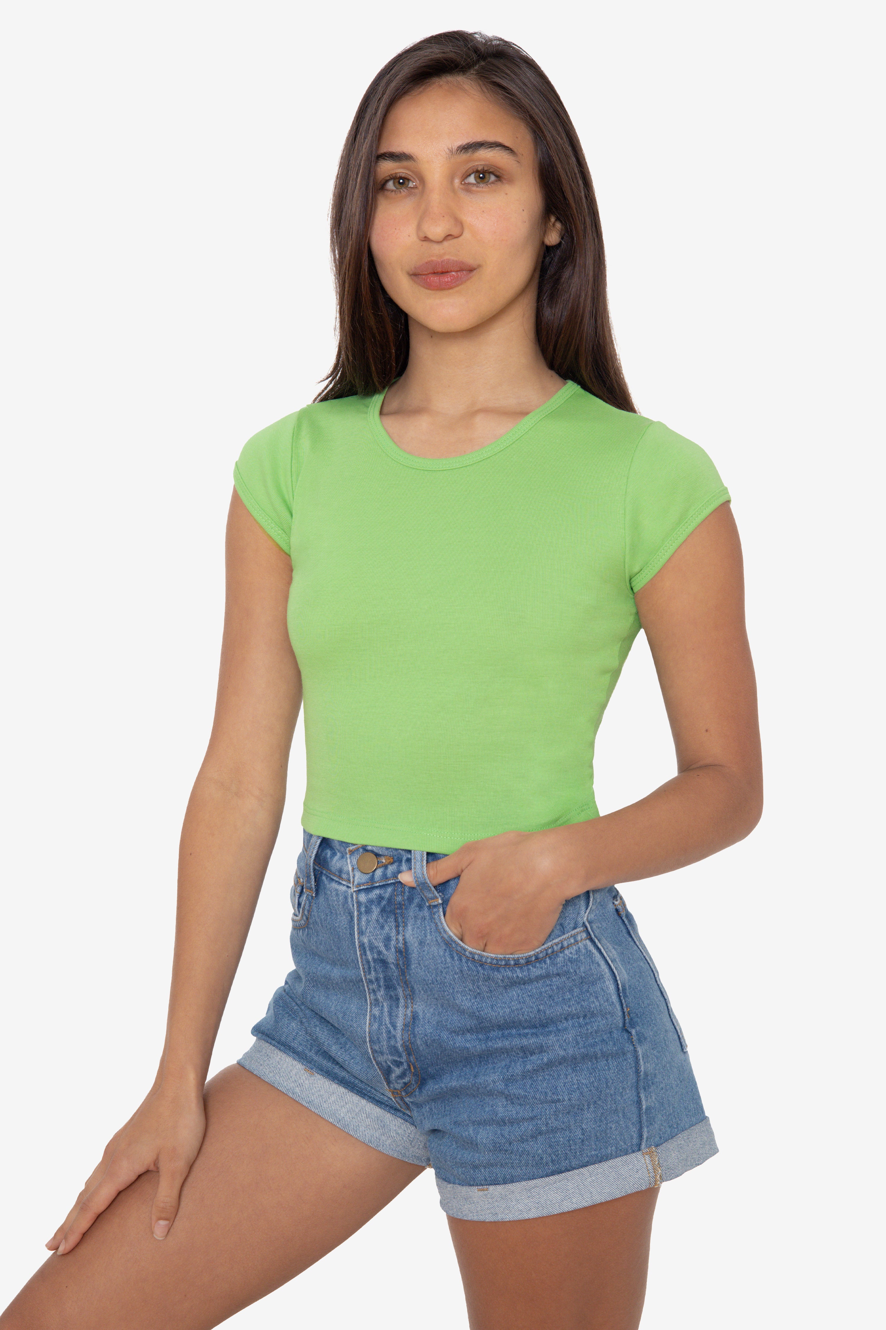 43035 - Cap Sleeve Baby Rib Crop Top – Los Angeles Apparel