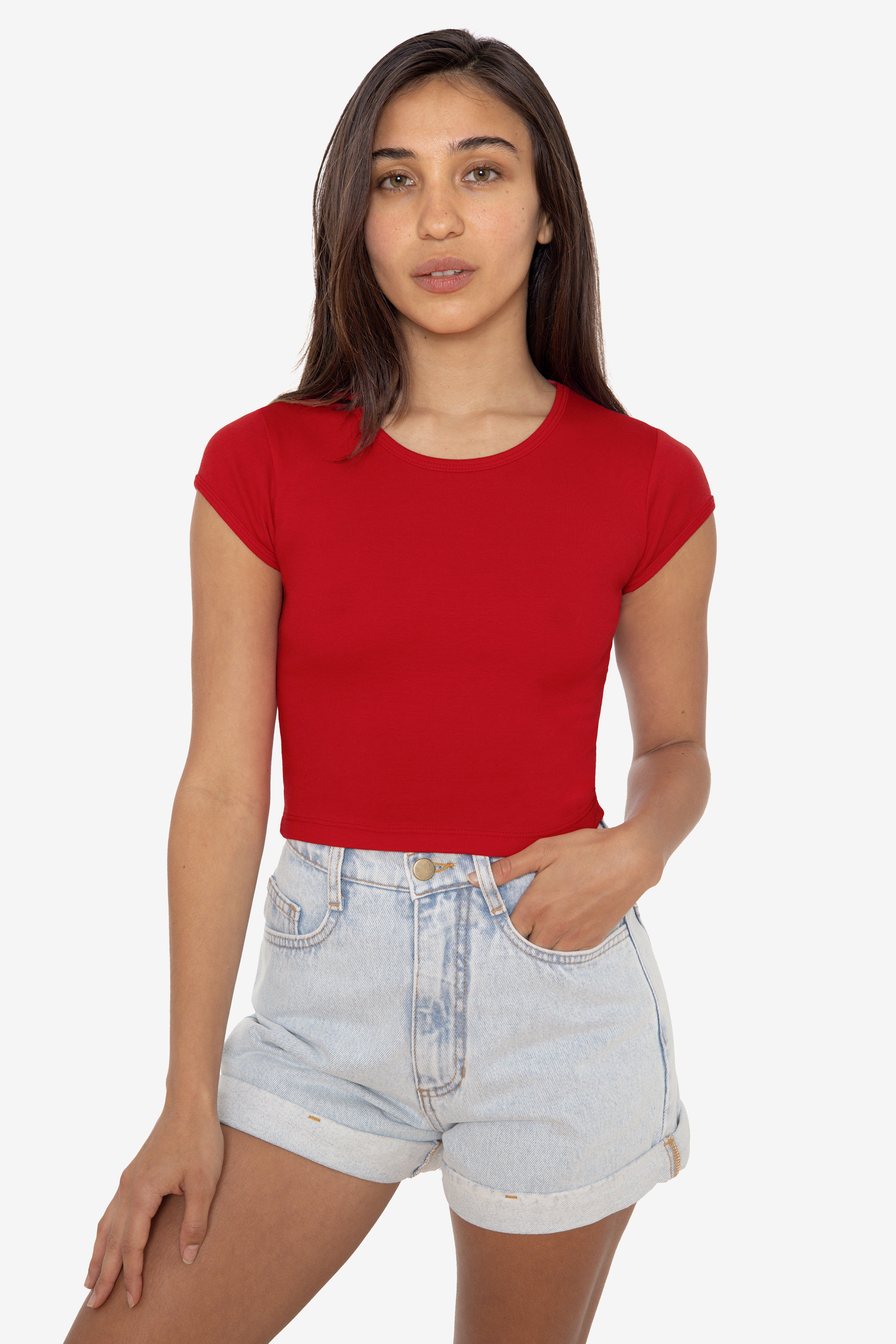 43035 - Cap Sleeve Baby Rib Crop Top – Los Angeles Apparel