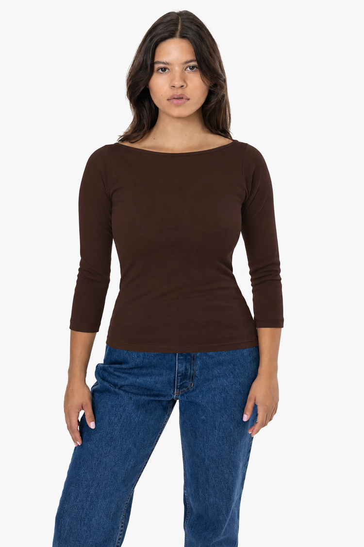43044 - Baby Rib 3/4 Sleeve Boatneck Top