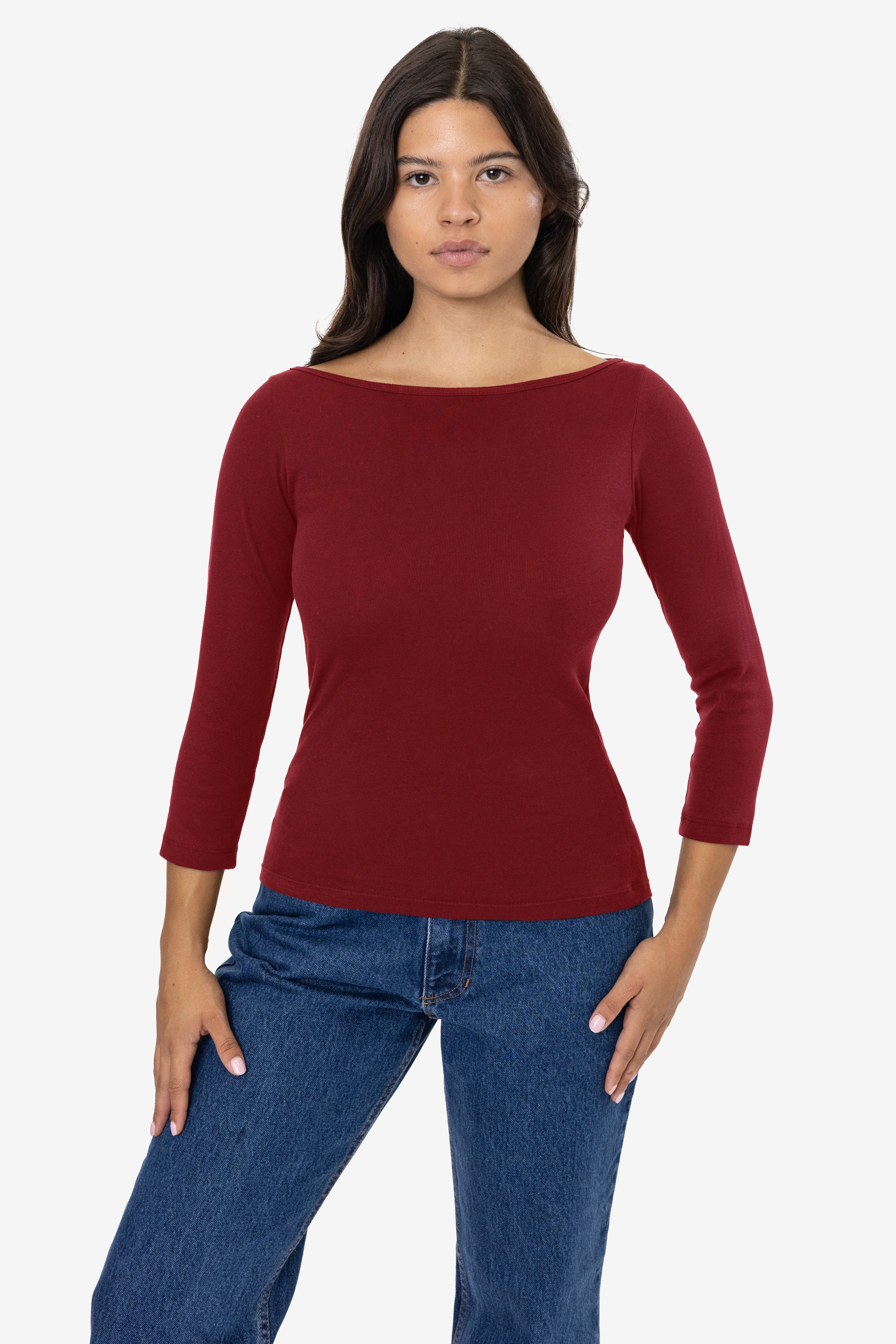 43044 - Baby Rib 3/4 Sleeve Boatneck Top – Los Angeles Apparel