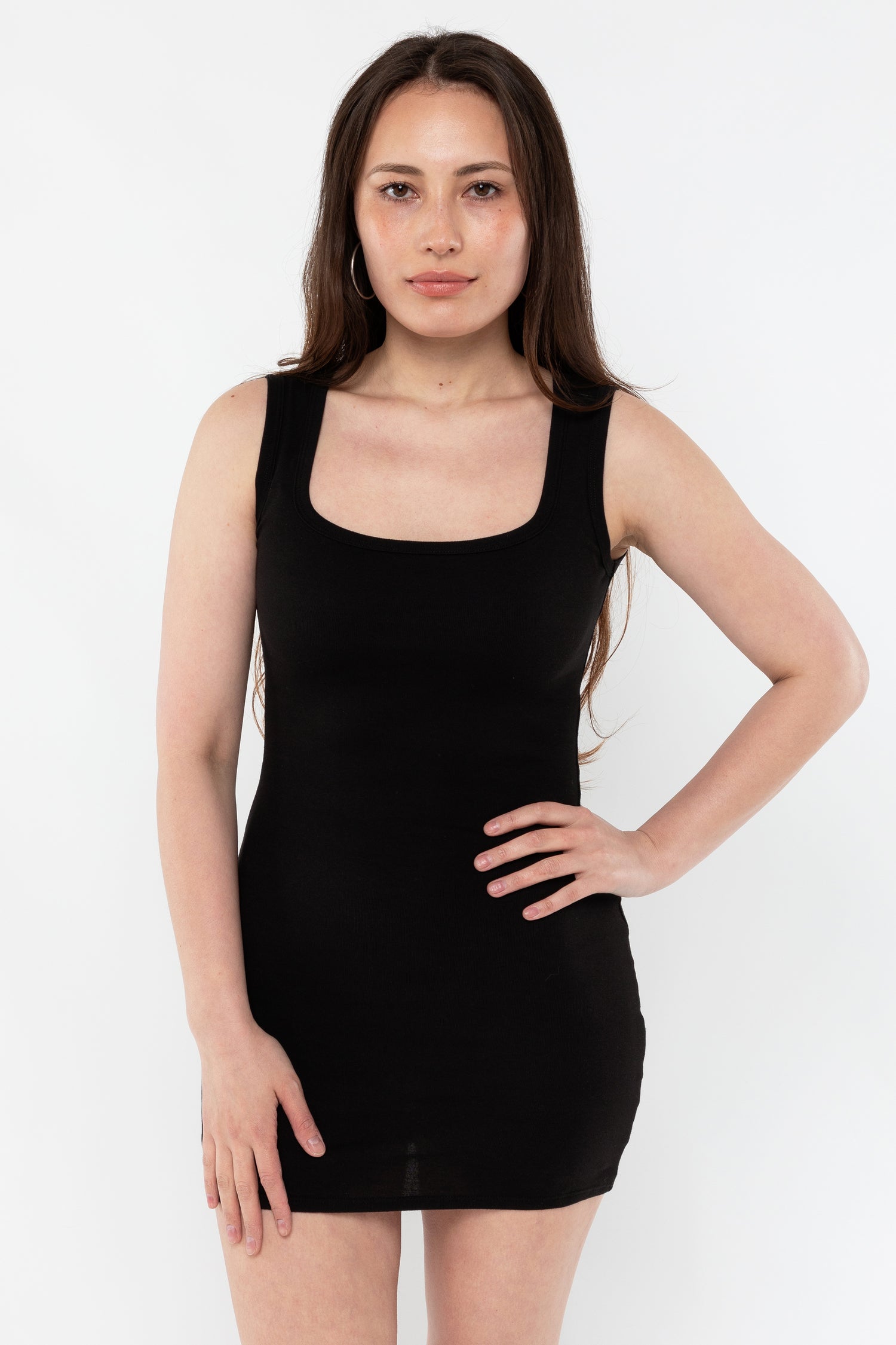 43049 - Baby Rib Square Neck Tank Dress, Navy / S 43049 - Baby Rib Square Neck Tank Dress, Navy / S