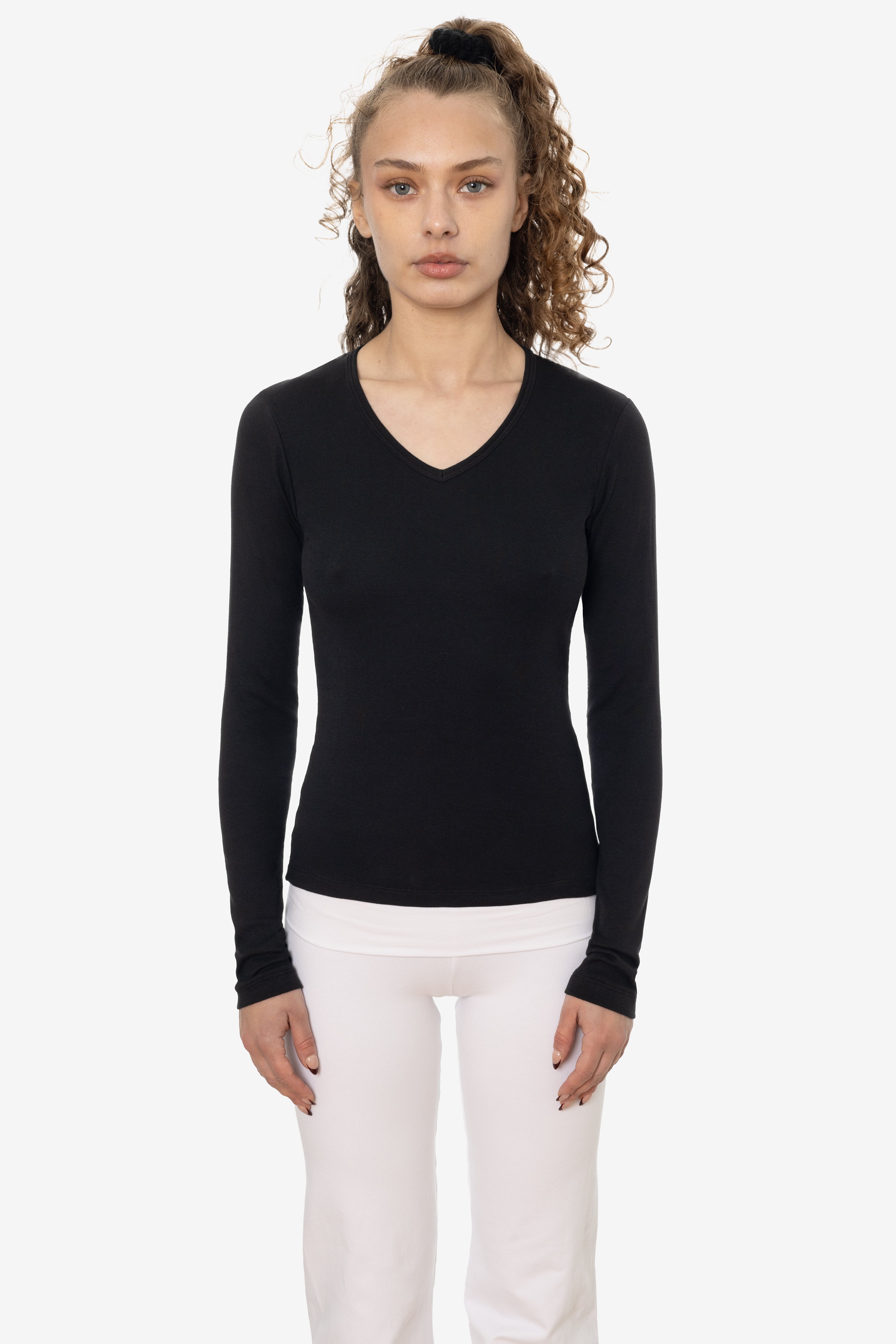 43076 - Baby Rib L/S V-Neck Tee – Los Angeles Apparel