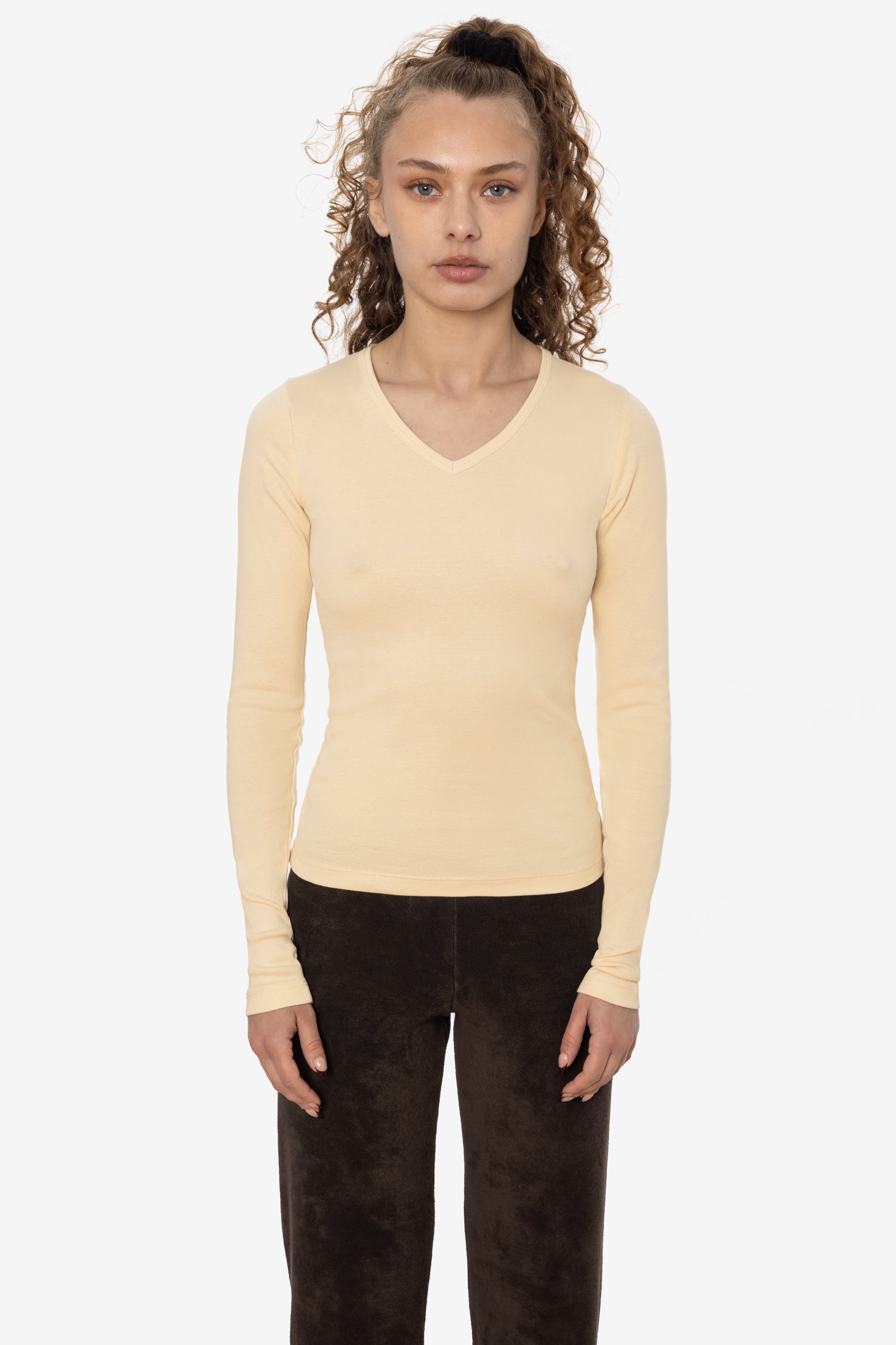 43076 - Baby Rib L/S V-Neck Tee – Los Angeles Apparel