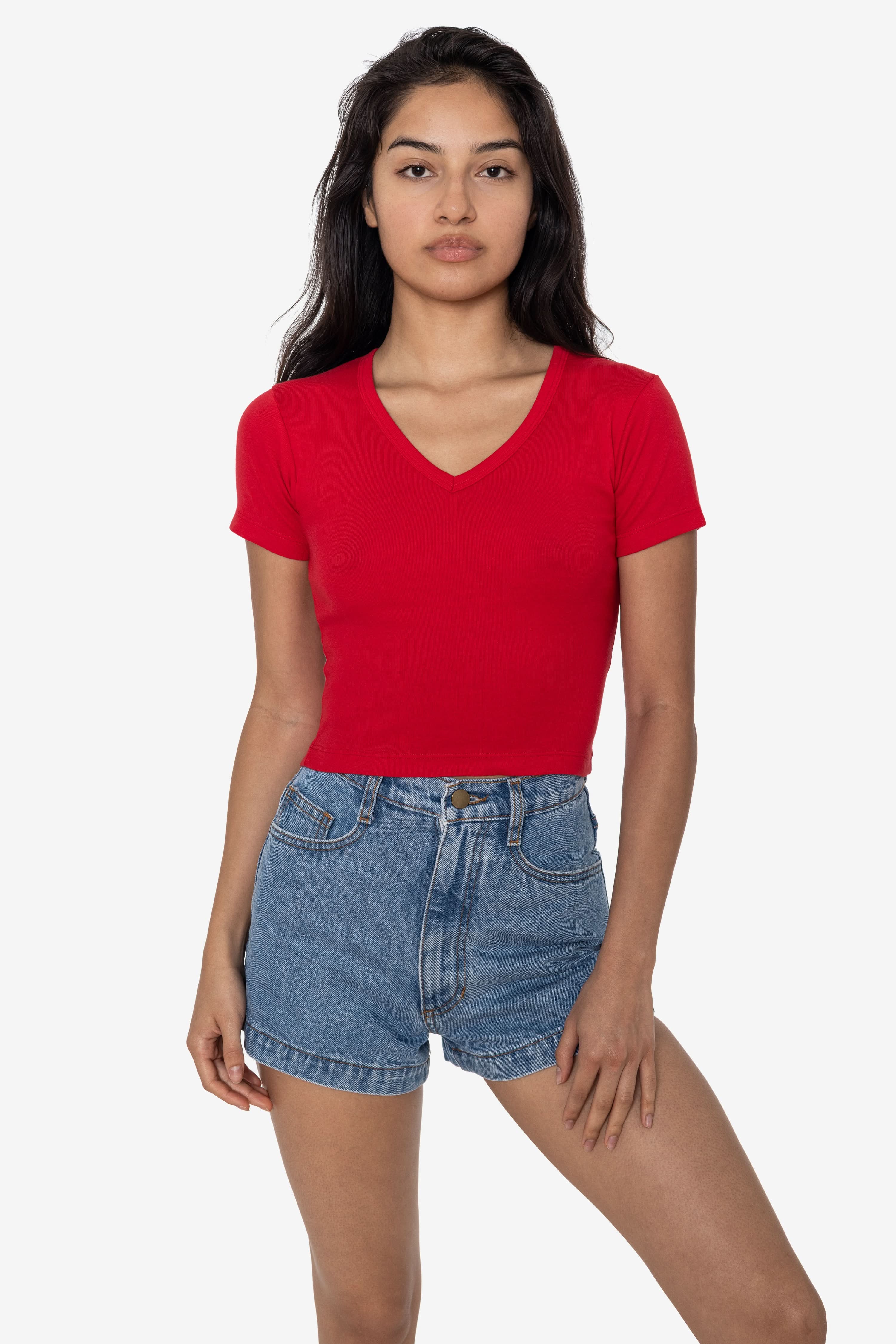 4356 - Baby Rib Short Sleeve V-Neck Crop Tee – Los Angeles Apparel