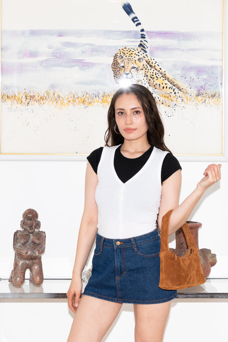 43575X - Baby Rib Sleeveless V Neck Button Up Top