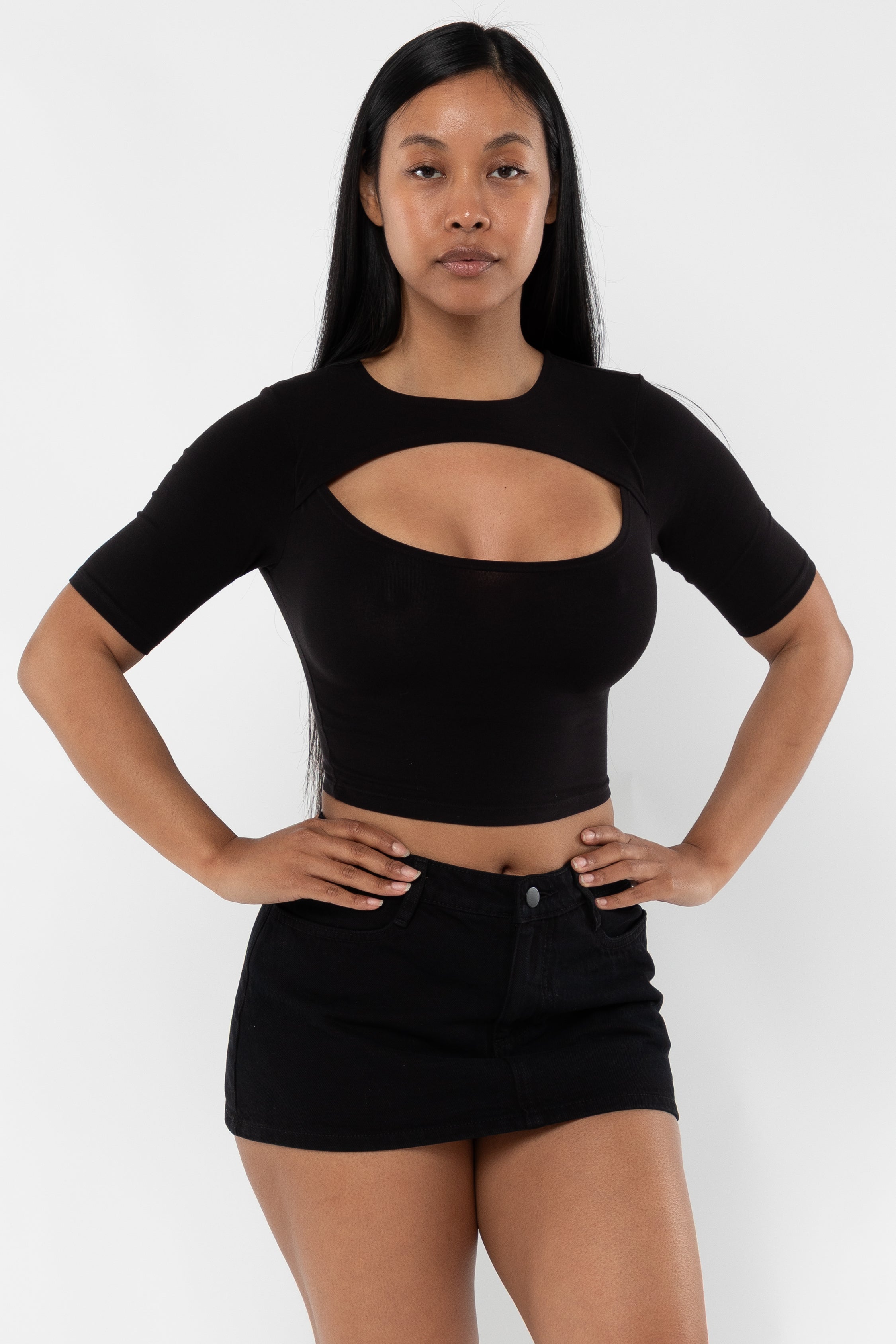 Women's Cotton Crop Top - Short Sleeve, Scoop Neck, Stretchy Casual Shirt (Orange, Small)
