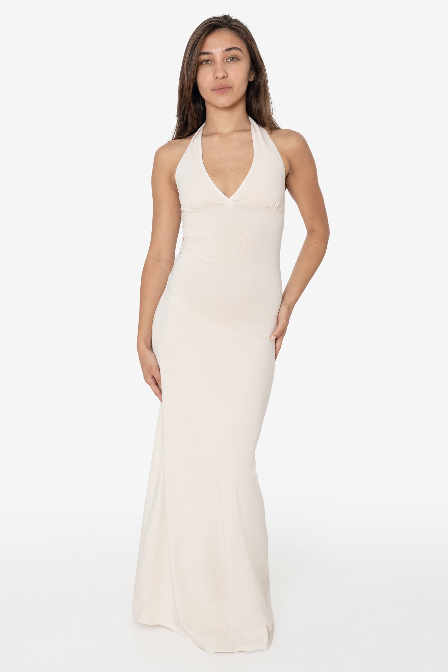 8374 - Cotton Spandex Halter Maxi Dress, Creme / XL 8374 - Cotton Spandex Halter Maxi Dress, Creme / XL