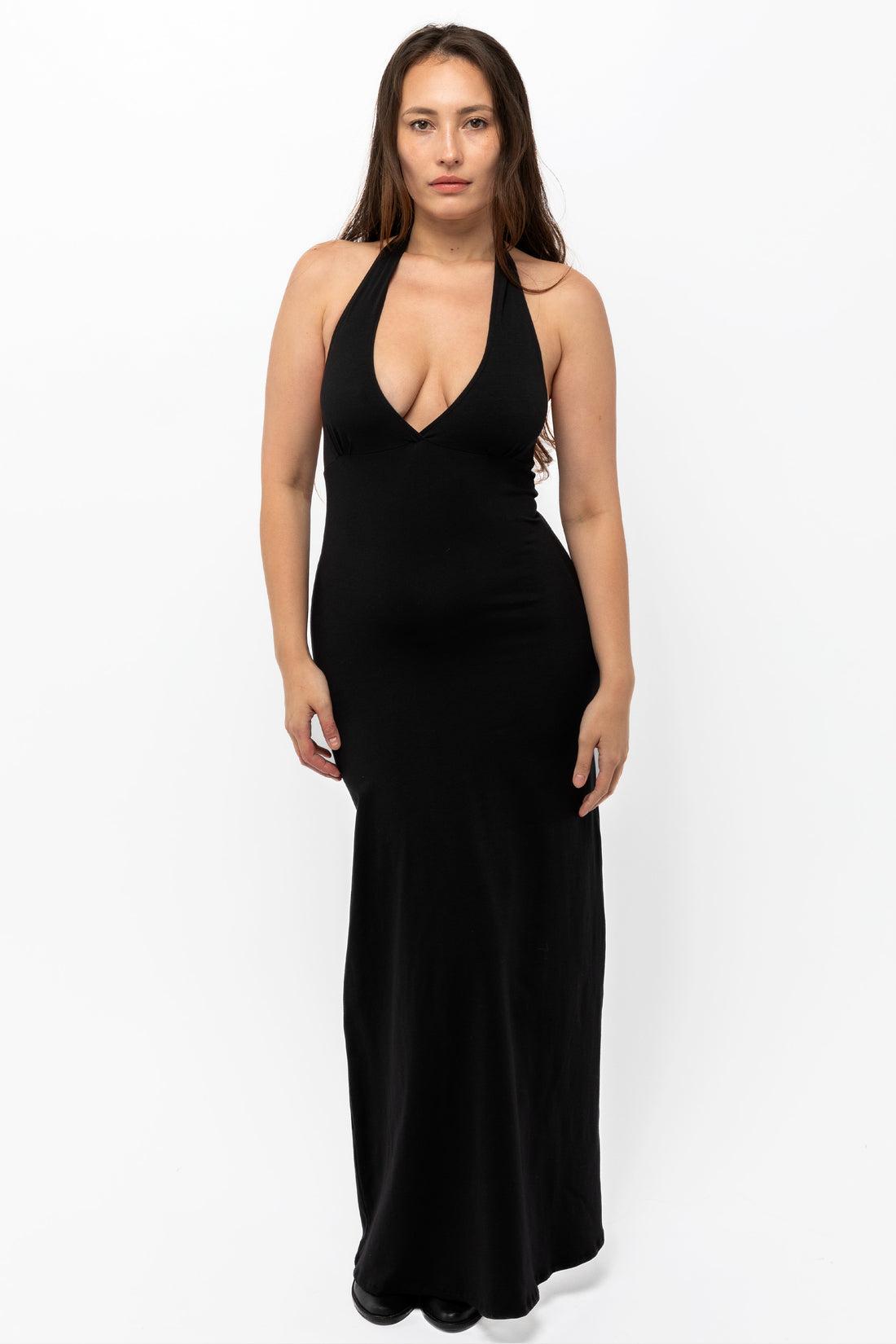 8374 - Cotton Spandex Halter Maxi Dress, Black / S