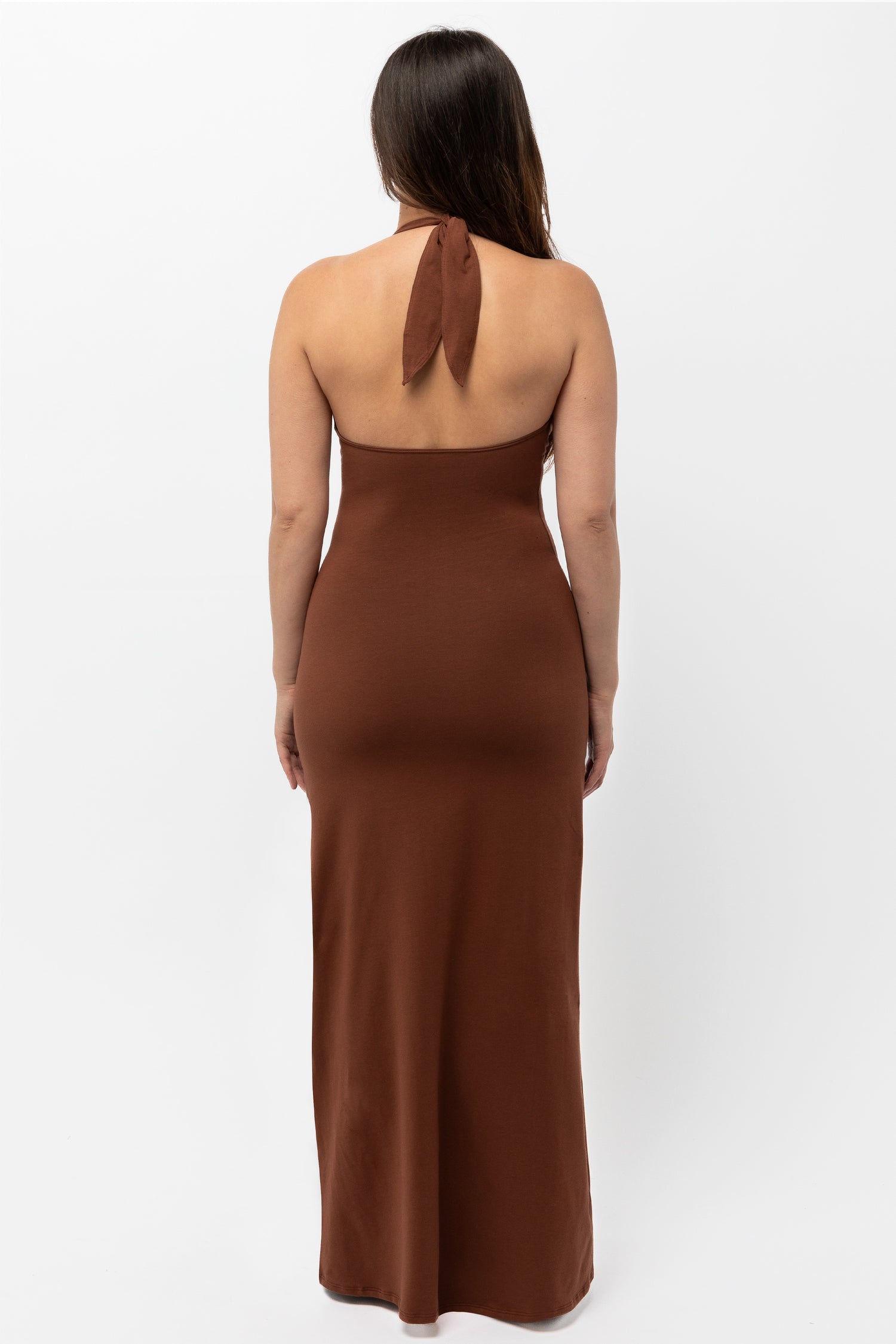 8374 - Cotton Spandex Halter Maxi Dress - Cinnamon 8374 - Cotton Spandex Halter Maxi Dress - Cinnamon
