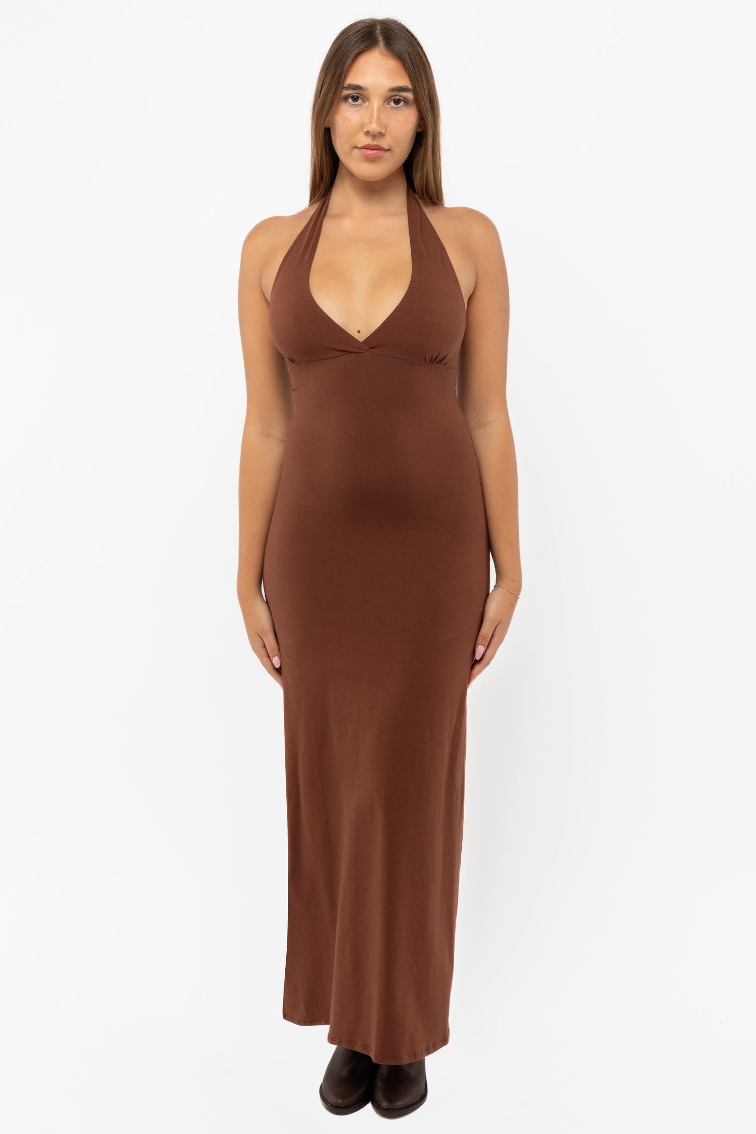 8374 - Cotton Spandex Halter Maxi Dress - Cinnamon 8374 - Cotton Spandex Halter Maxi Dress - Cinnamon