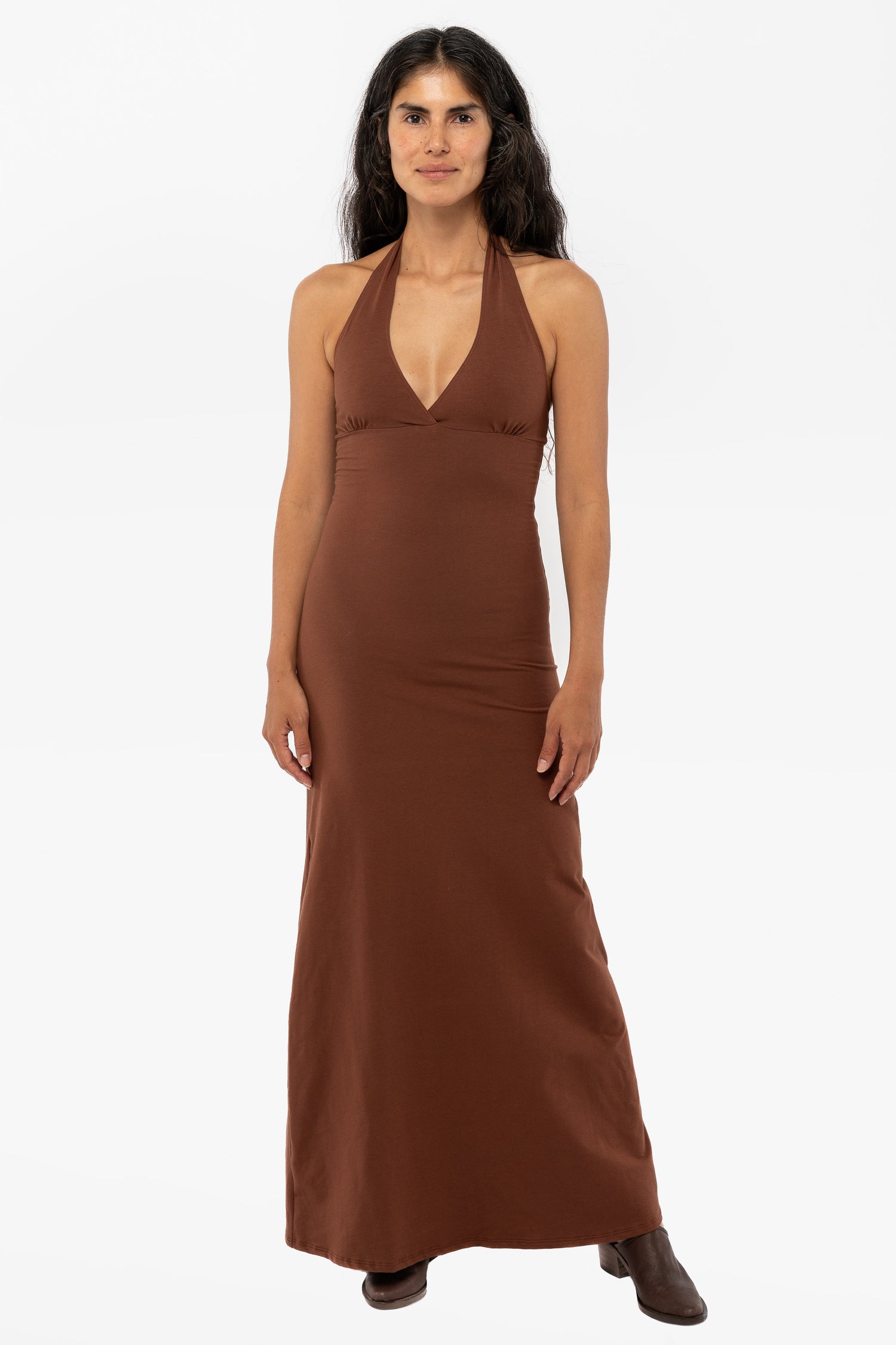 8374 - Cotton Spandex Halter Maxi Dress, Cinnamon / S 8374 - Cotton Spandex Halter Maxi Dress, Cinnamon / S