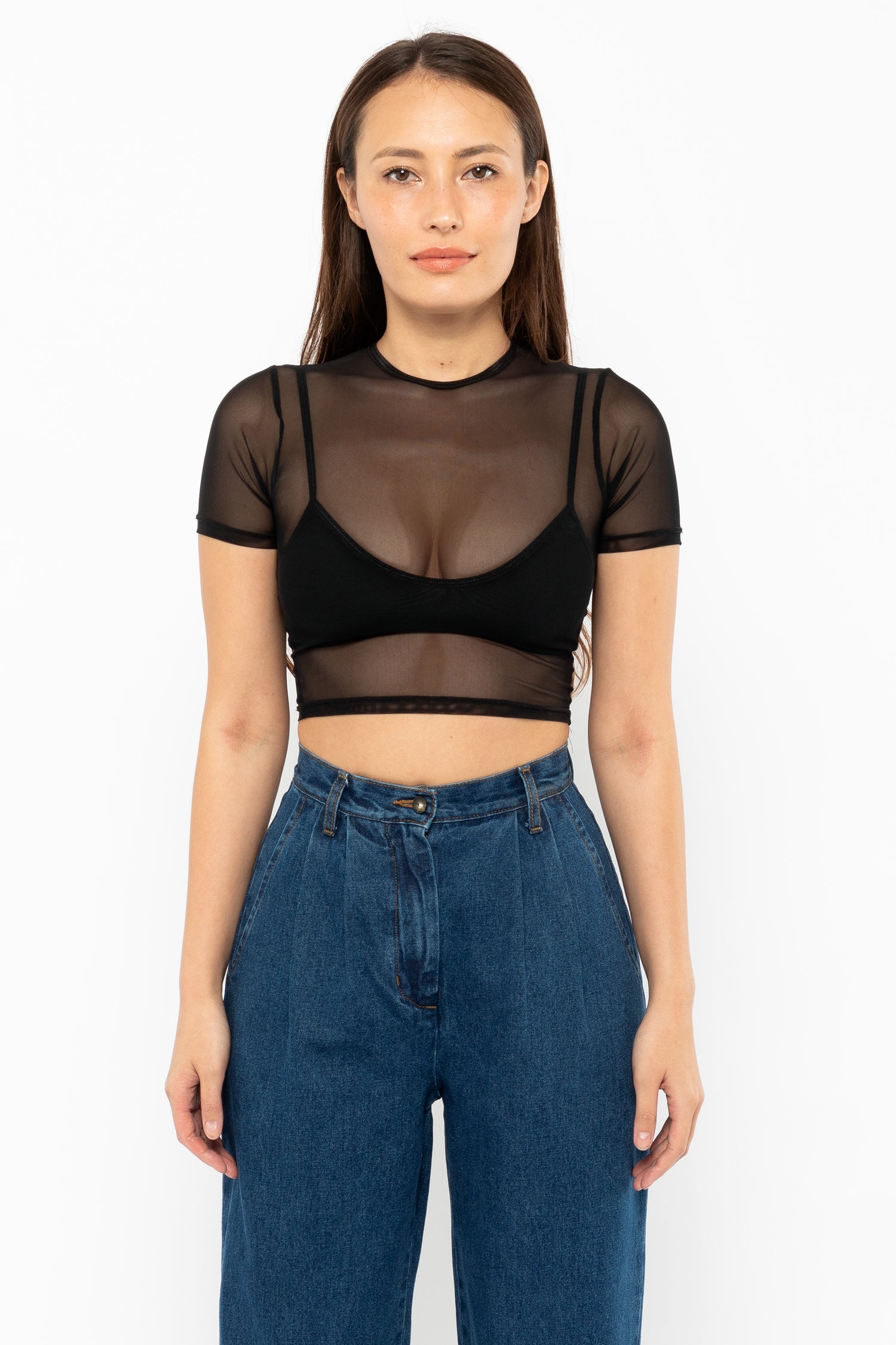 Buy Black See Through Elastic Lace Bralette, Cropped Cami Online in India 