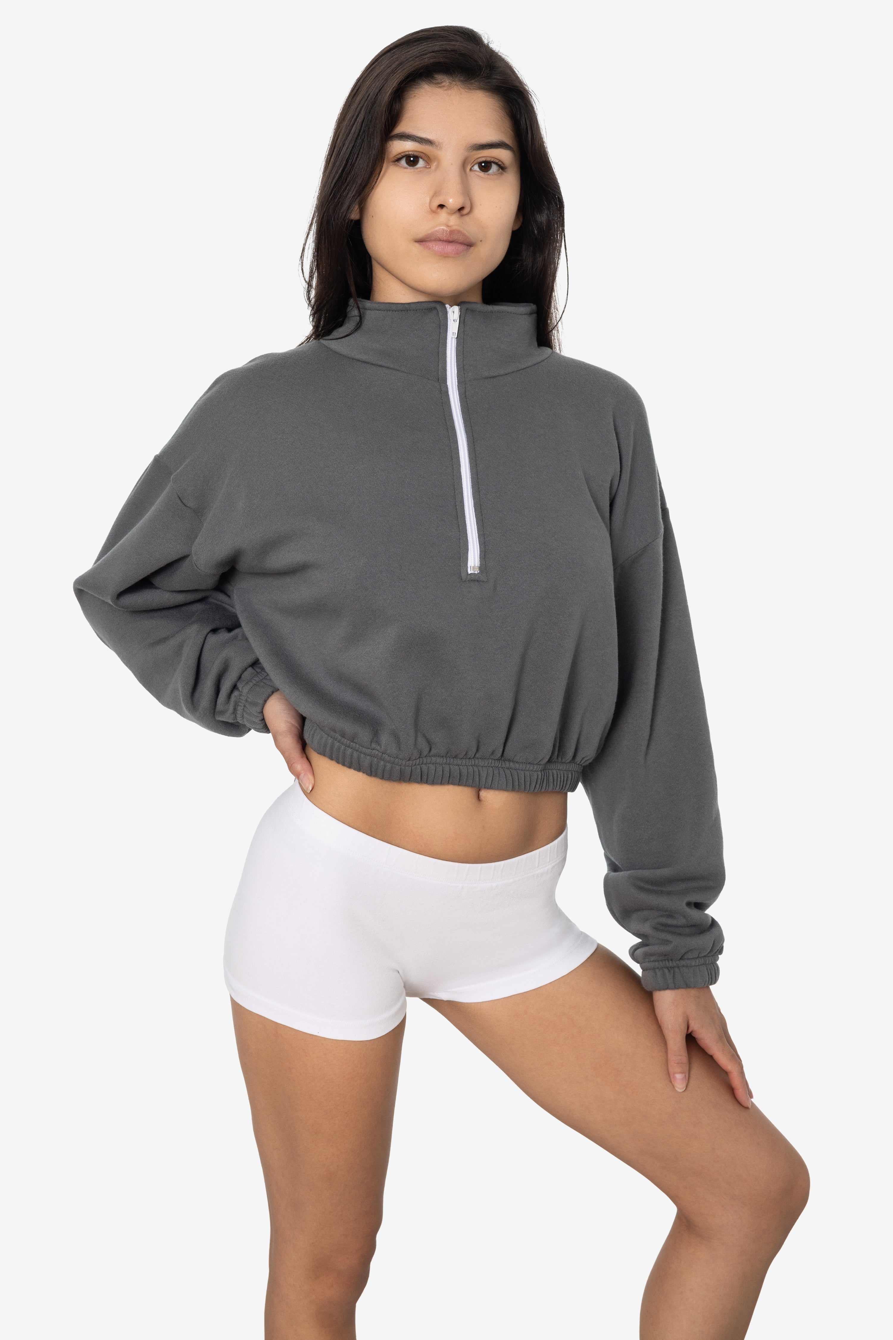 F396 - Flex Fleece Half Zip Cropped Pullover – Los Angeles Apparel