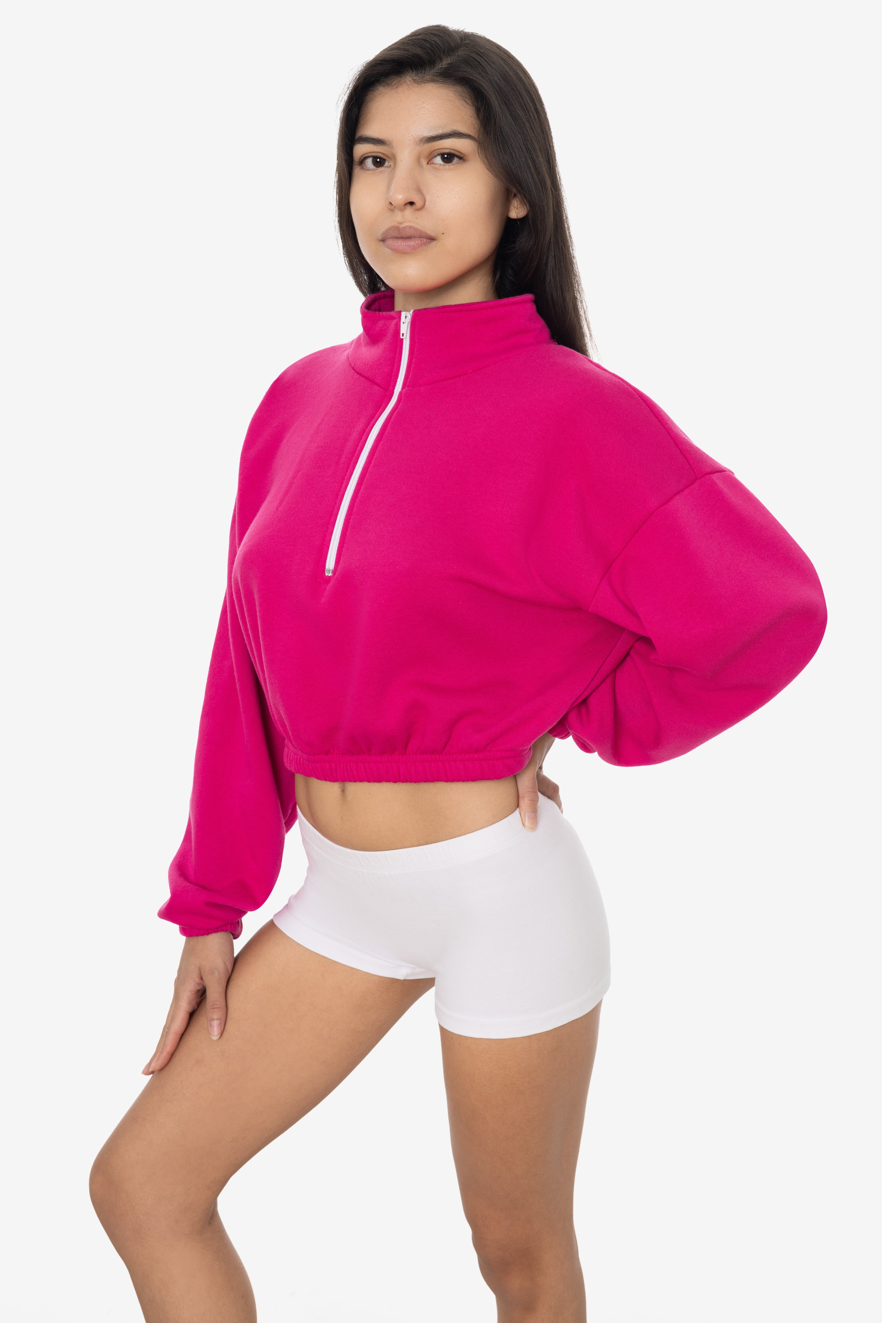 F396 - Flex Fleece Half Zip Cropped Pullover – Los Angeles Apparel