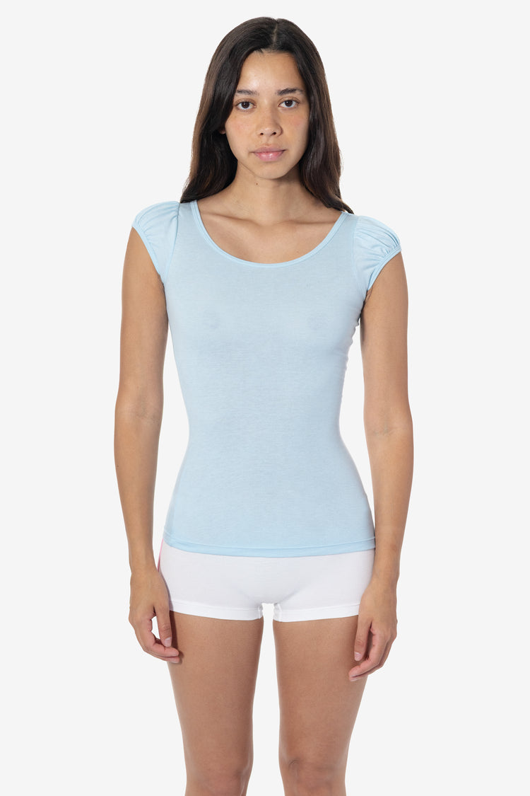FF382 - Poly Cotton Cap Puff Sleeve Top