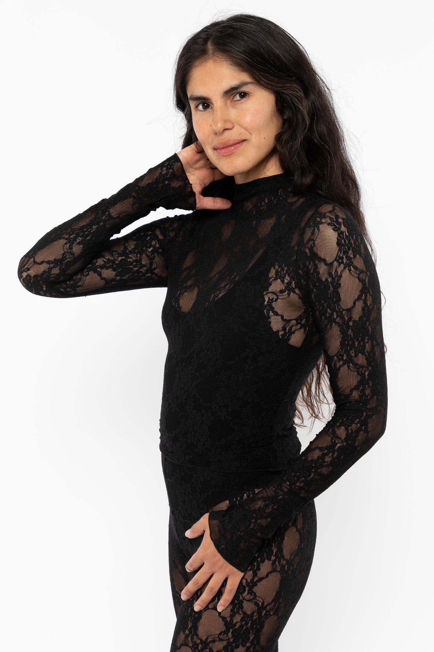 FNS306 - Floral Lace Long Sleeve Top, Black / XL FNS306 - Floral Lace Long Sleeve Top, Black / XL