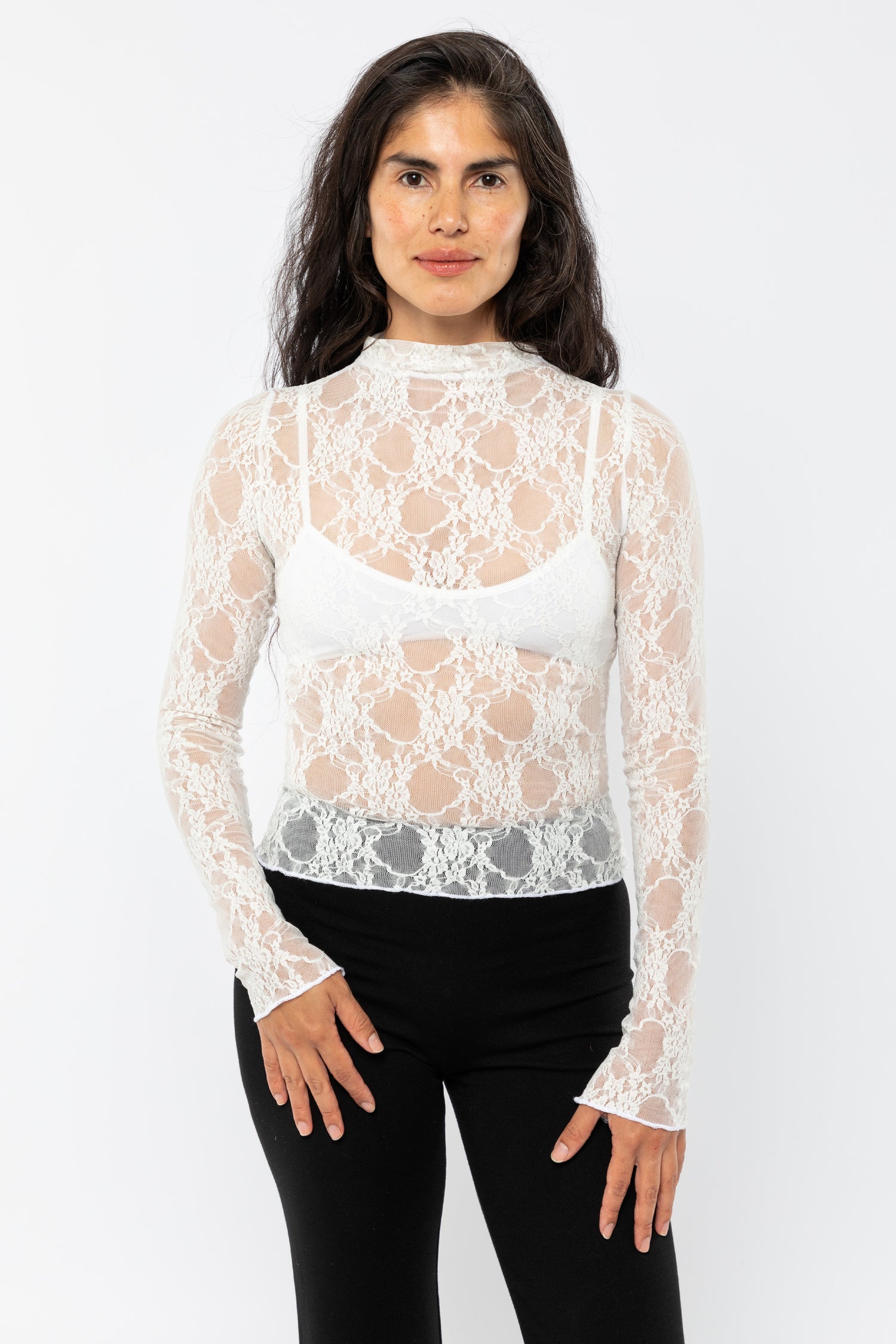FNS306 - Floral Lace Long Sleeve Top Los Angeles Apparel FNS306 - Floral Lace Long Sleeve Top Los Angeles Apparel