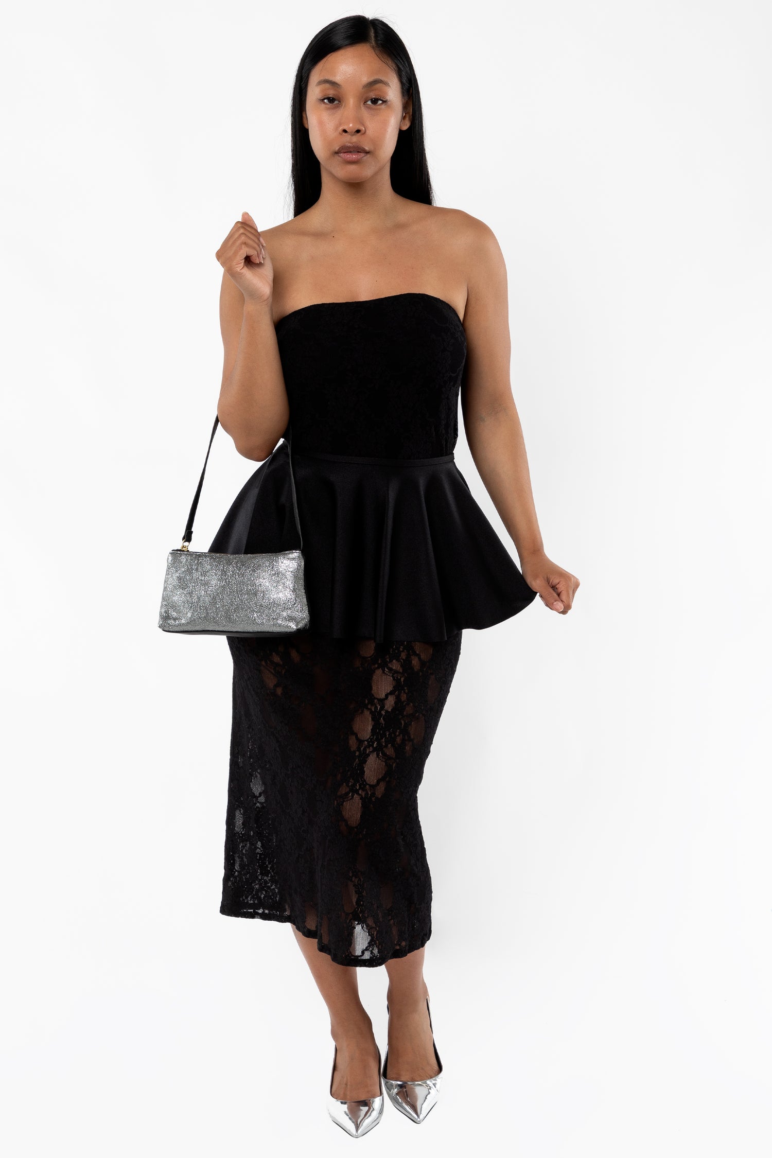 FNS800 - Floral Lace Midi Tube Dress, Black / L FNS800 - Floral Lace Midi Tube Dress, Black / L