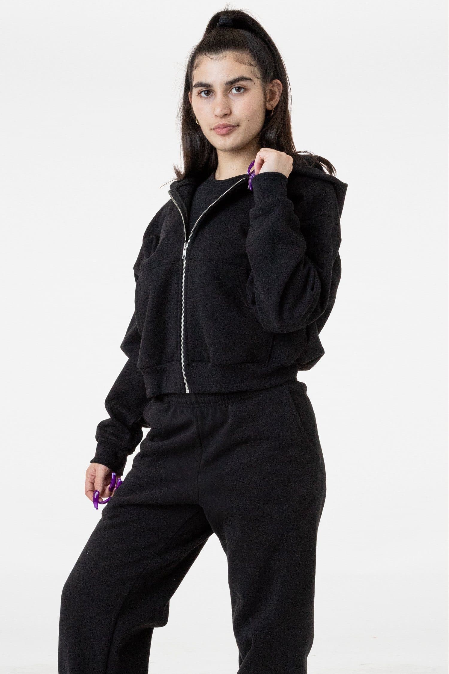 Black crop zip hoodie sale