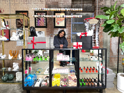 Interior retail counter at the Los Angeles Apparel LA Flagship Store