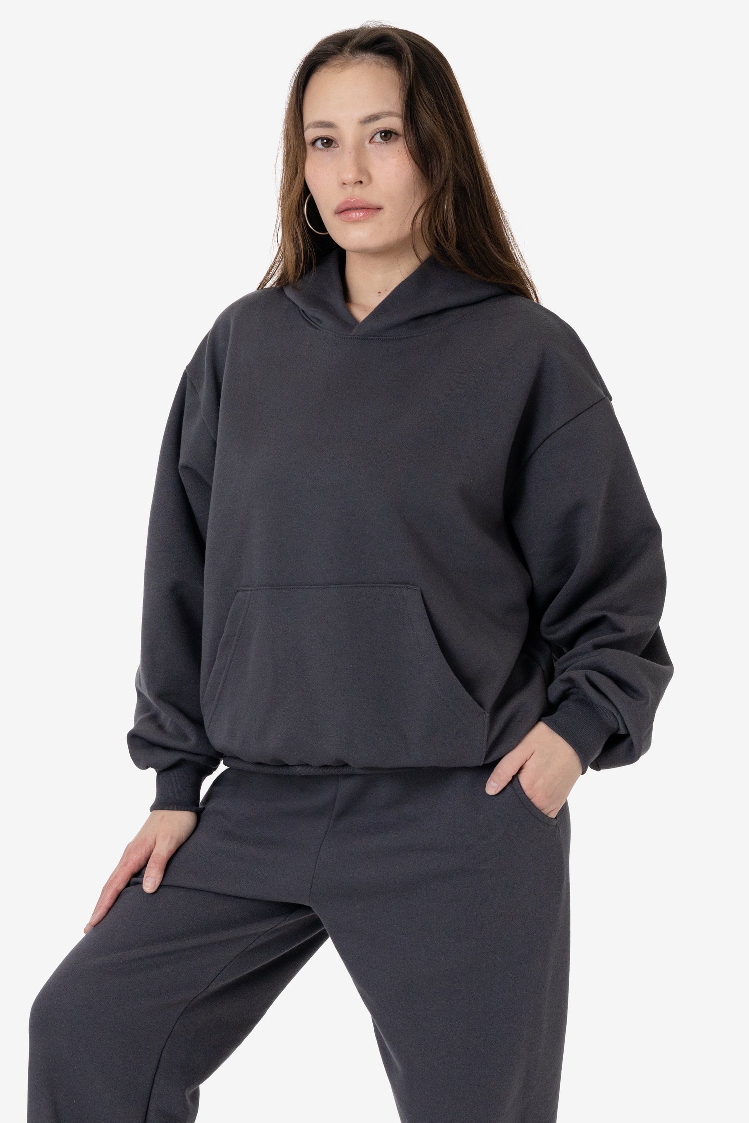 Oversized Hoodie With Double Sleeve In Charcoal Marl – Ofelya Boutique