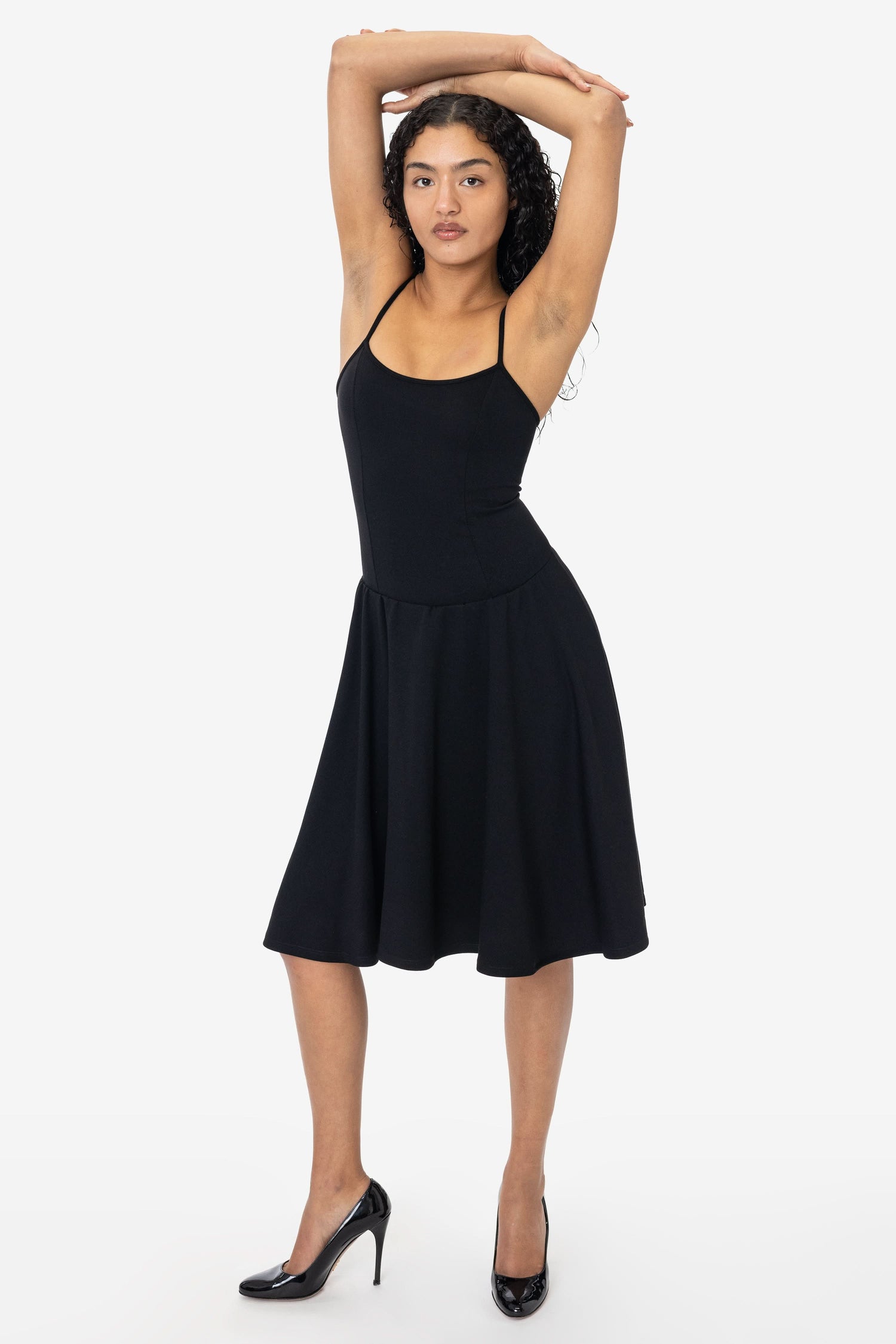 PON3662 - Ponte Mid-Length Drop Waist Spaghetti Dress, Black / M PON3662 - Ponte Mid-Length Drop Waist Spaghetti Dress, Black / M
