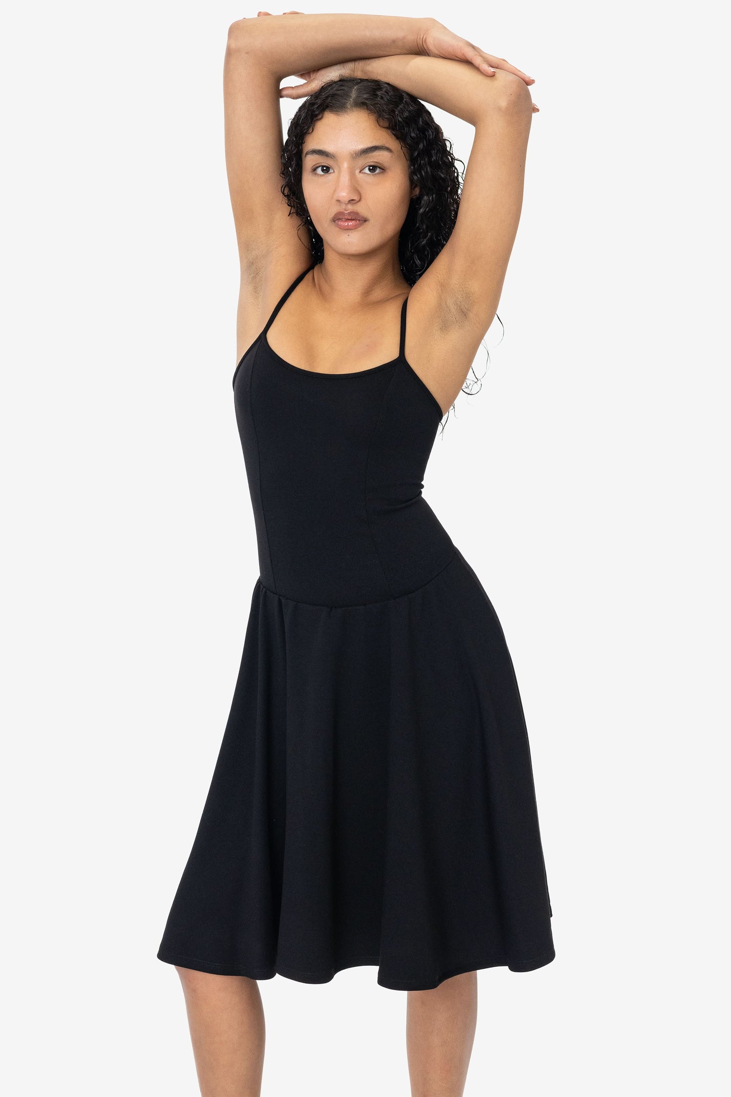 PON3662 - Ponte Mid-Length Drop Waist Spaghetti Dress, Ivory/Black / M PON3662 - Ponte Mid-Length Drop Waist Spaghetti Dress, Ivory/Black / M