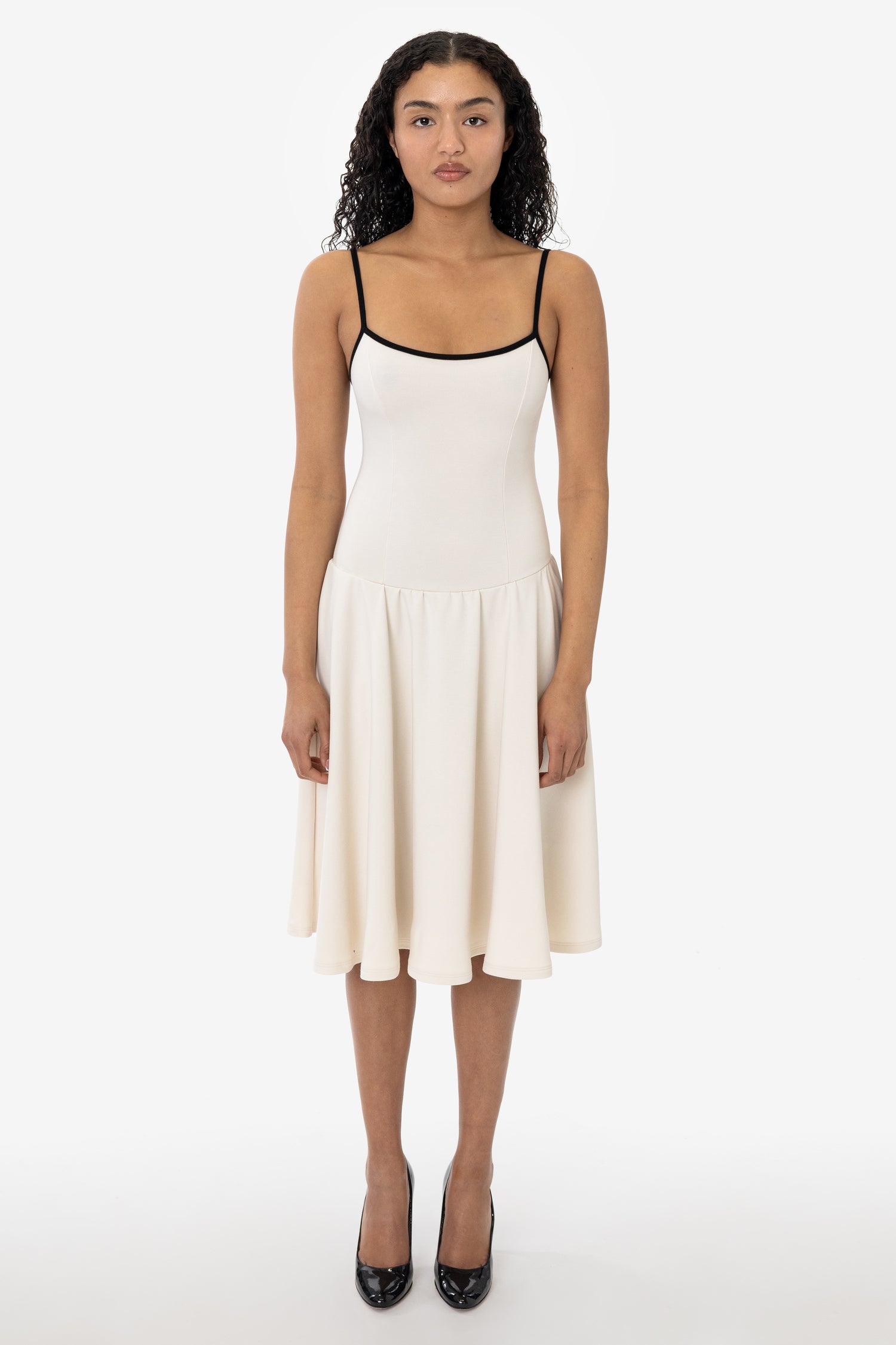 PON3662 - Ponte Mid-Length Drop Waist Spaghetti Dress, Black / M PON3662 - Ponte Mid-Length Drop Waist Spaghetti Dress, Black / M