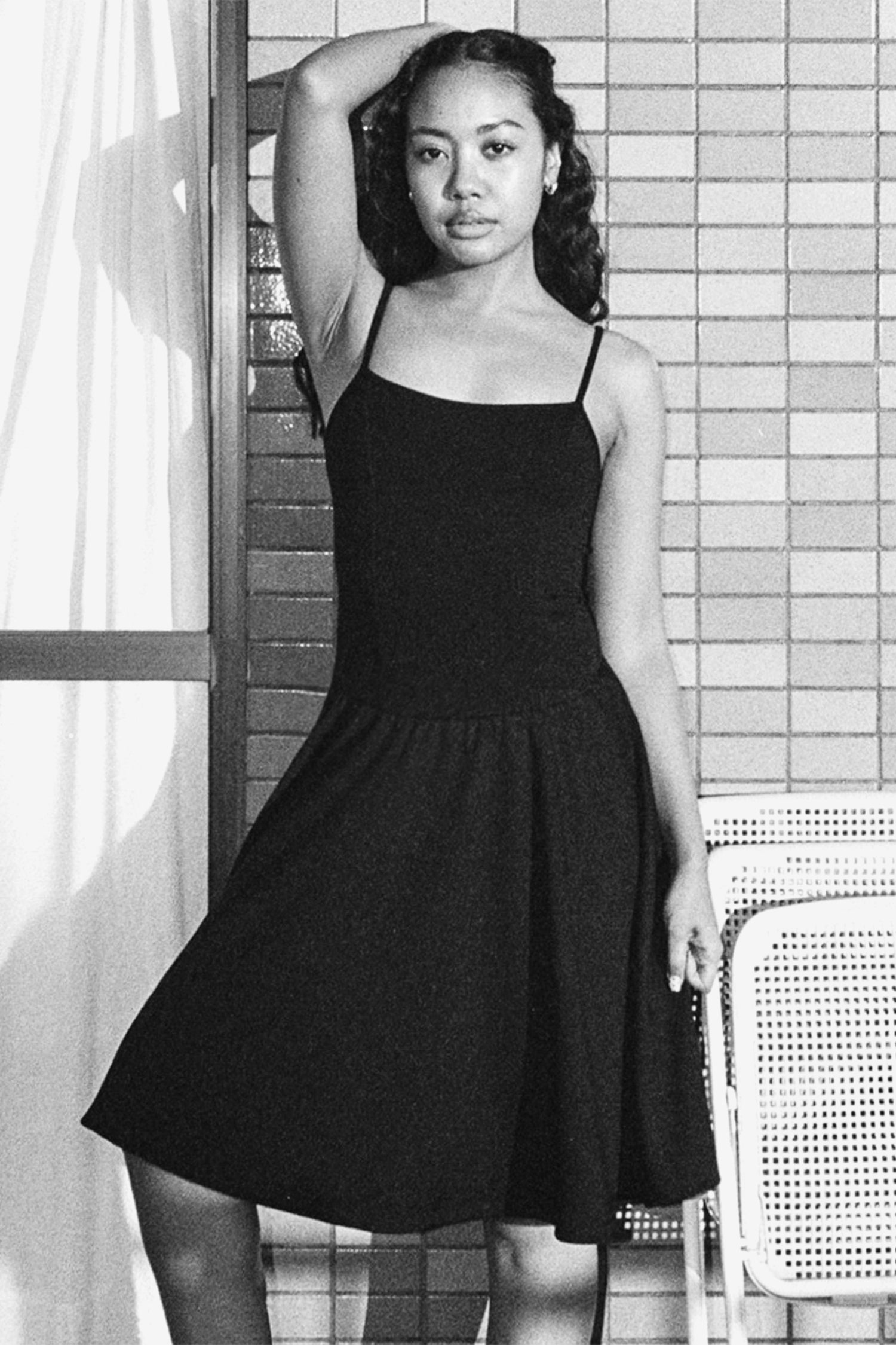 PON3662 - Ponte Mid-Length Drop Waist Spaghetti Dress, Black / M PON3662 - Ponte Mid-Length Drop Waist Spaghetti Dress, Black / M