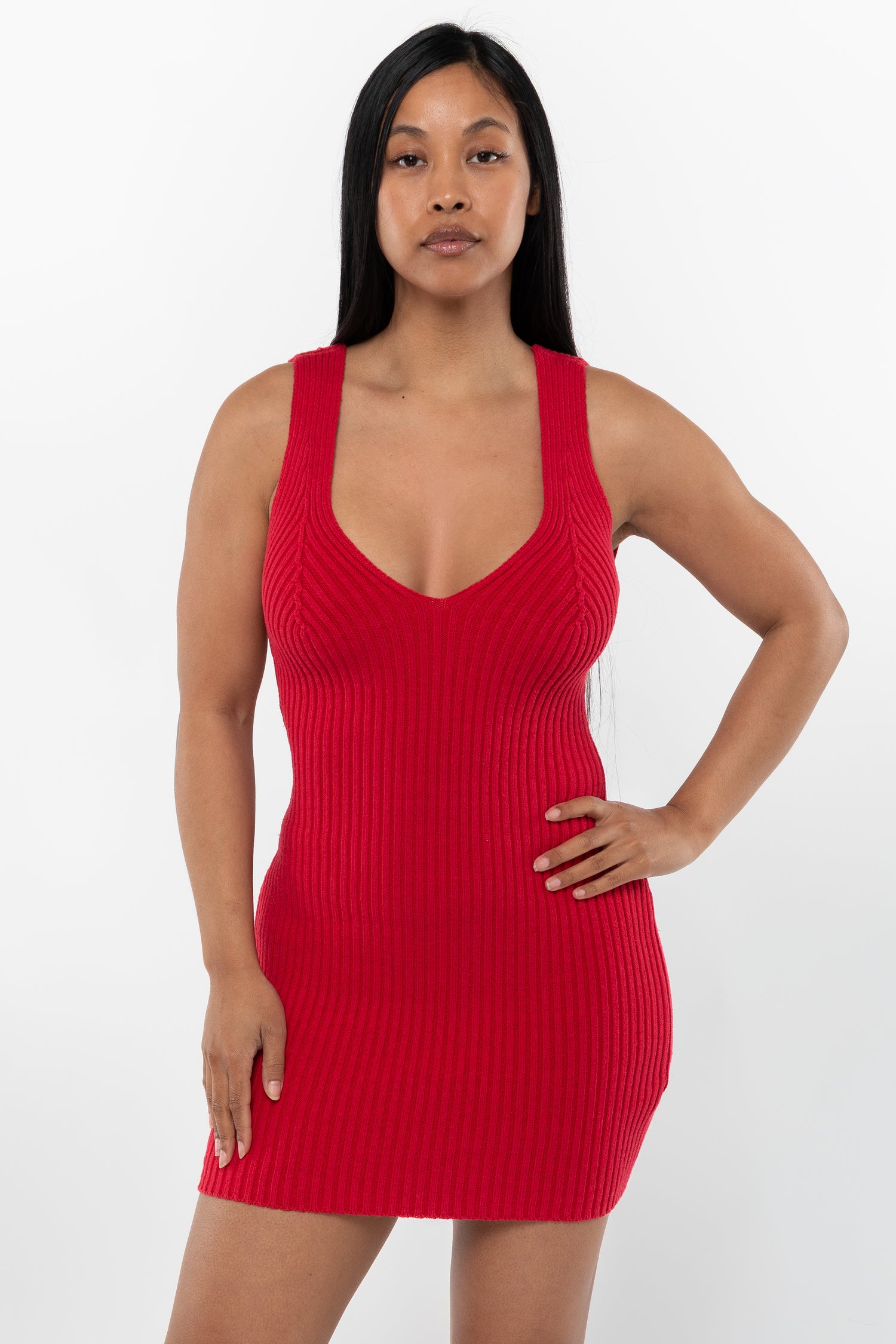 (FactoryStore) RFK226 - Ultra Heavy Knit Ribbed V Neck Dress (FactoryStore) RFK226 - Ultra Heavy Knit Ribbed V Neck Dress