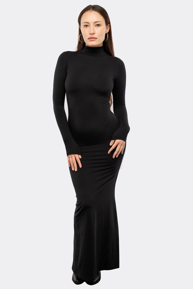 Los Angeles Apparel | UPF40 Performance Jersey Mock Neck Maxi Dress for Women in Black, Size Large Los Angeles Apparel | UPF40 Performance Jersey Mock Neck Maxi Dress for Women in Black, Size Large