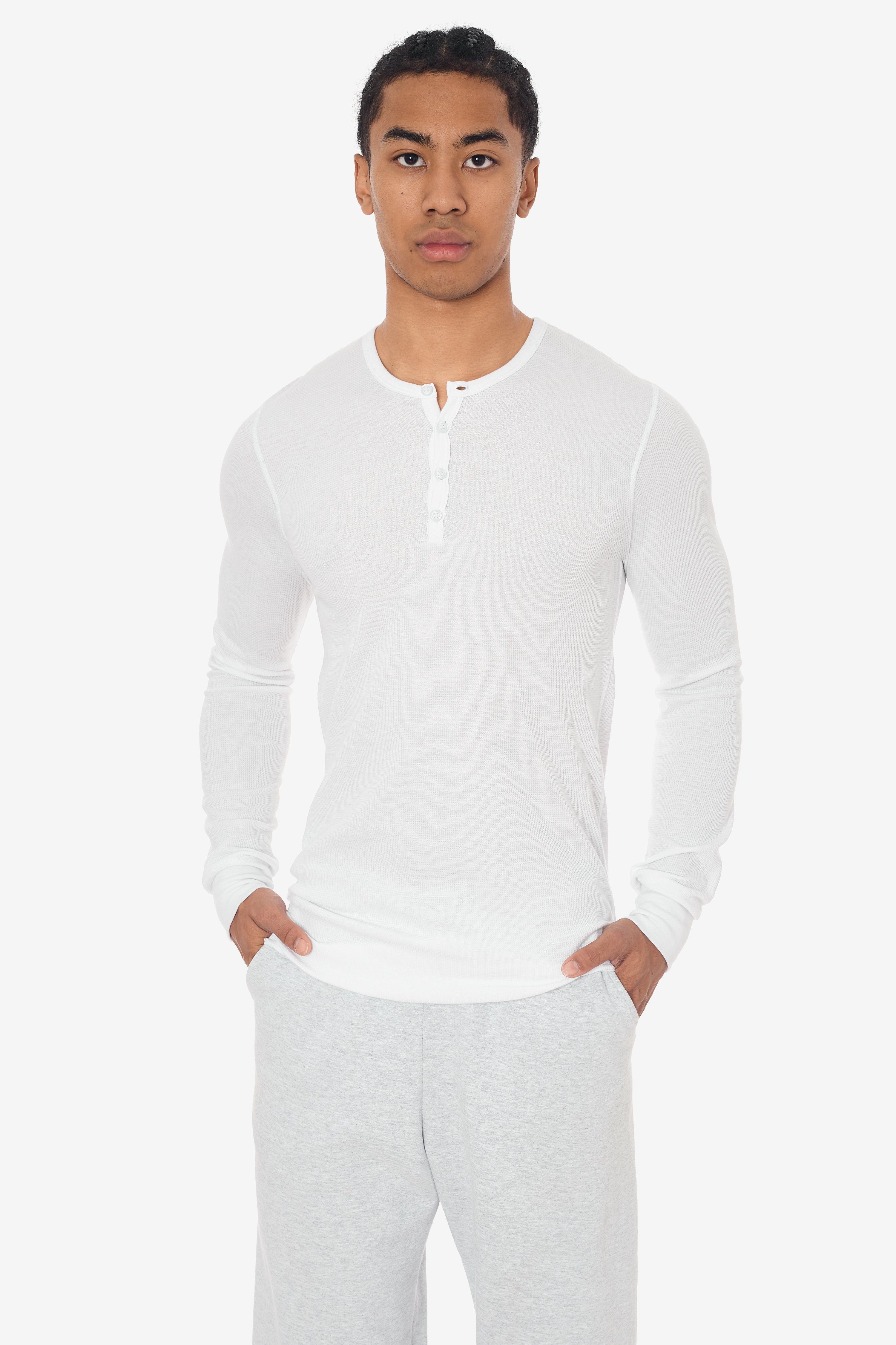 T457 - Poly-Cotton Thermal Long Sleeve Henley – Los Angeles Apparel