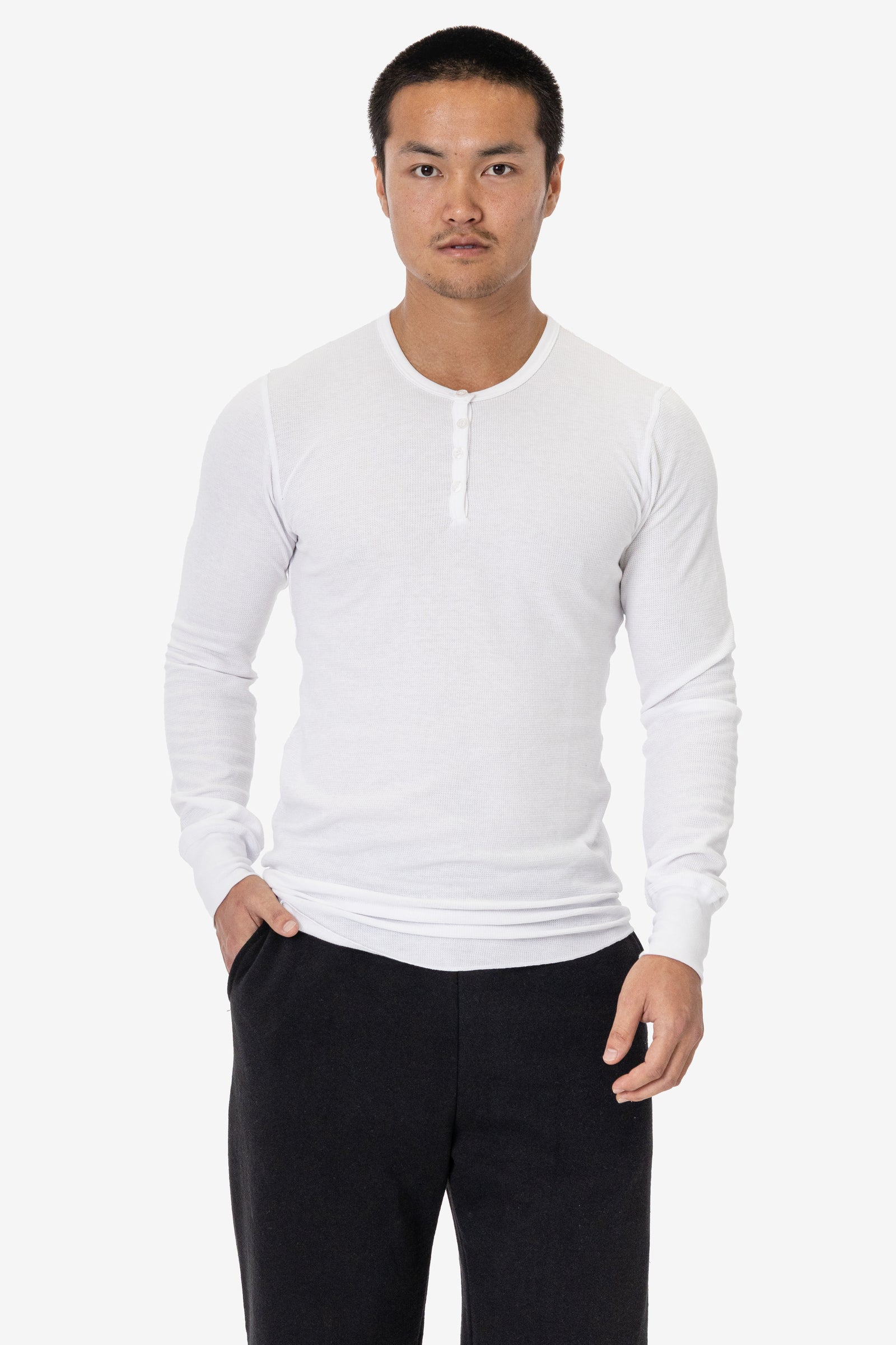 T457 - Poly-Cotton Thermal Long Sleeve Henley – Los Angeles Apparel