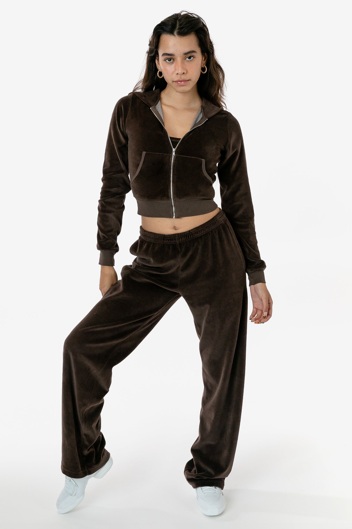 Apparel Velour Lounge Pants Womens Velvet Zip-Up Lounge Set Black