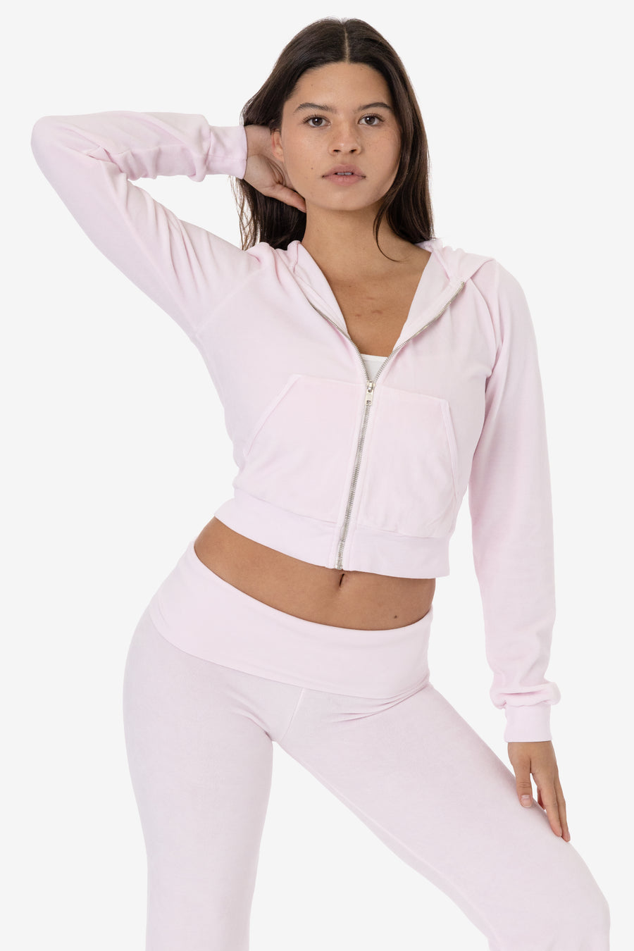 Cradle pink garment-dyed velour hoodie