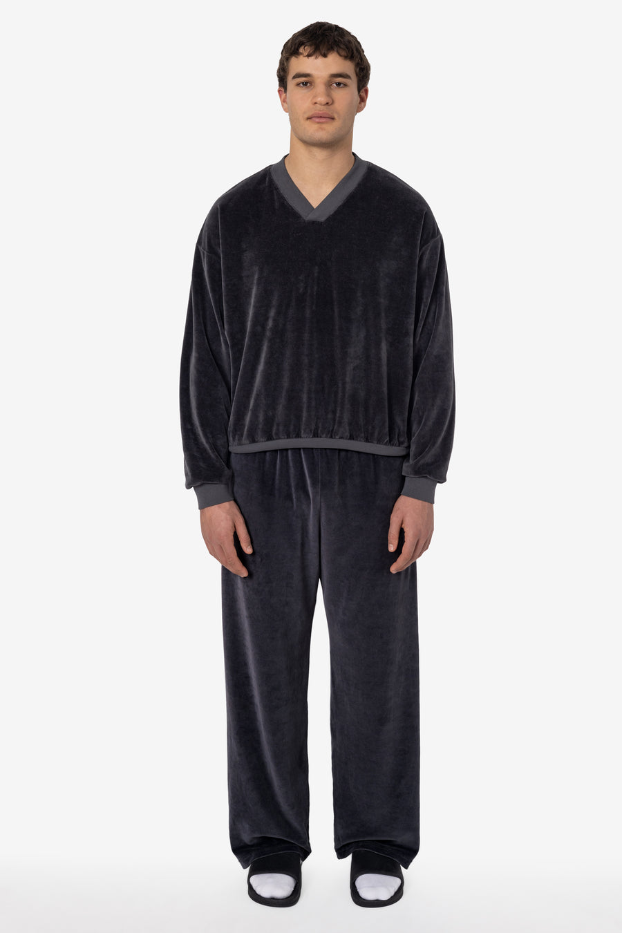 Black velour V-neck sweatshirt