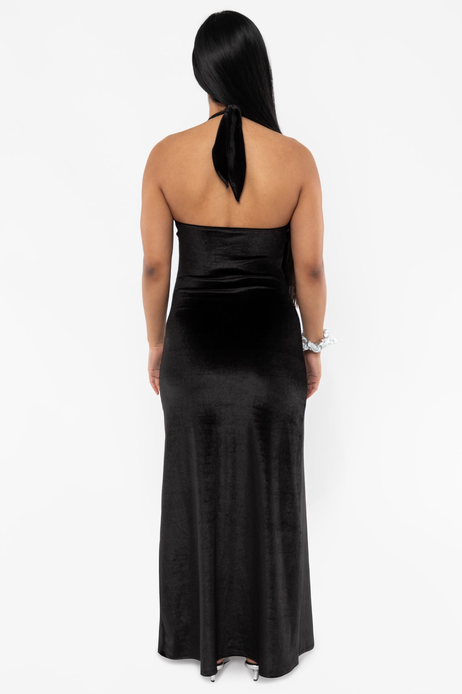 VVT8374 - Velvet Halter Maxi Dress, Black / L VVT8374 - Velvet Halter Maxi Dress, Black / L