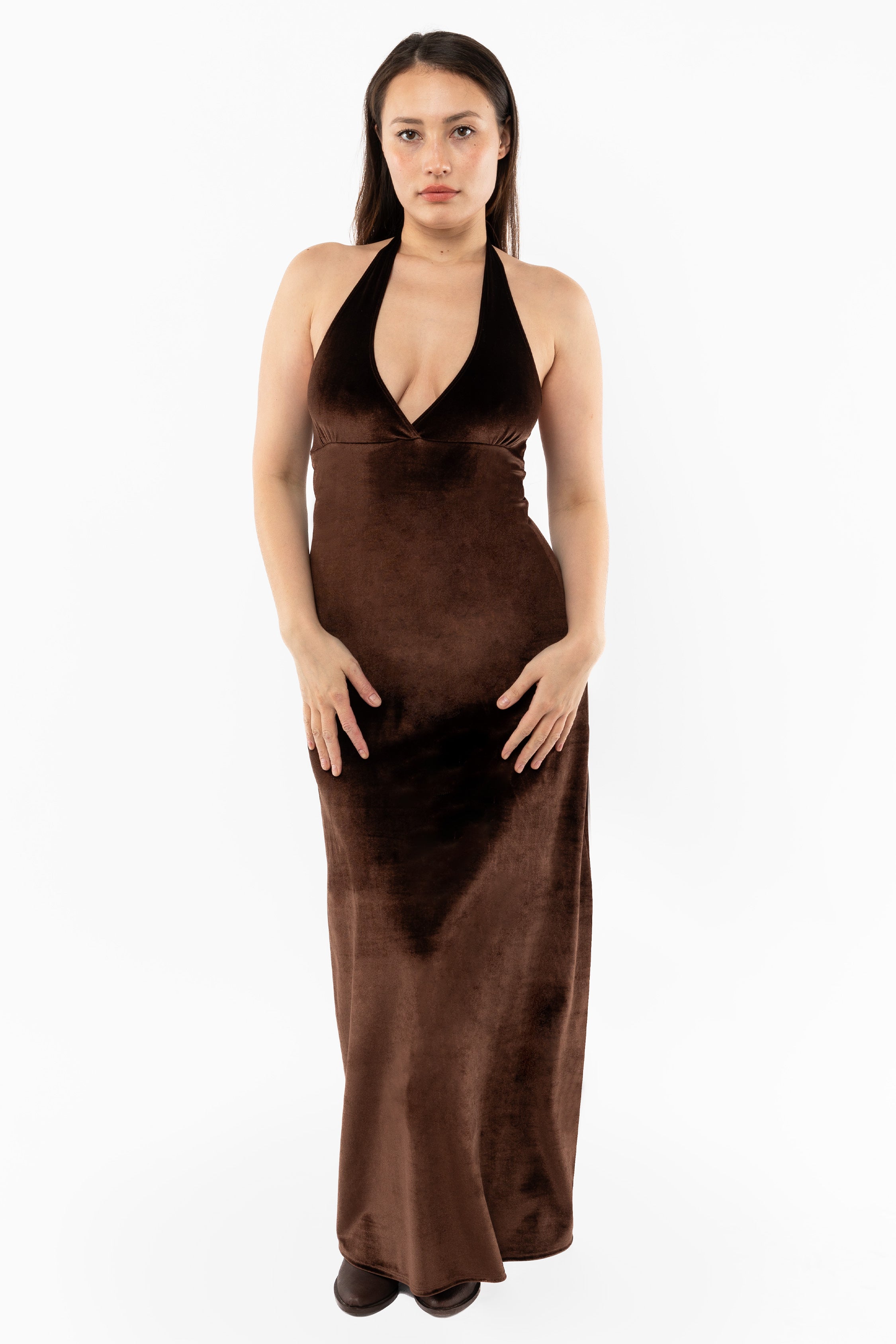 VVT8374 - Velvet Halter Maxi Dress – Los Angeles Apparel