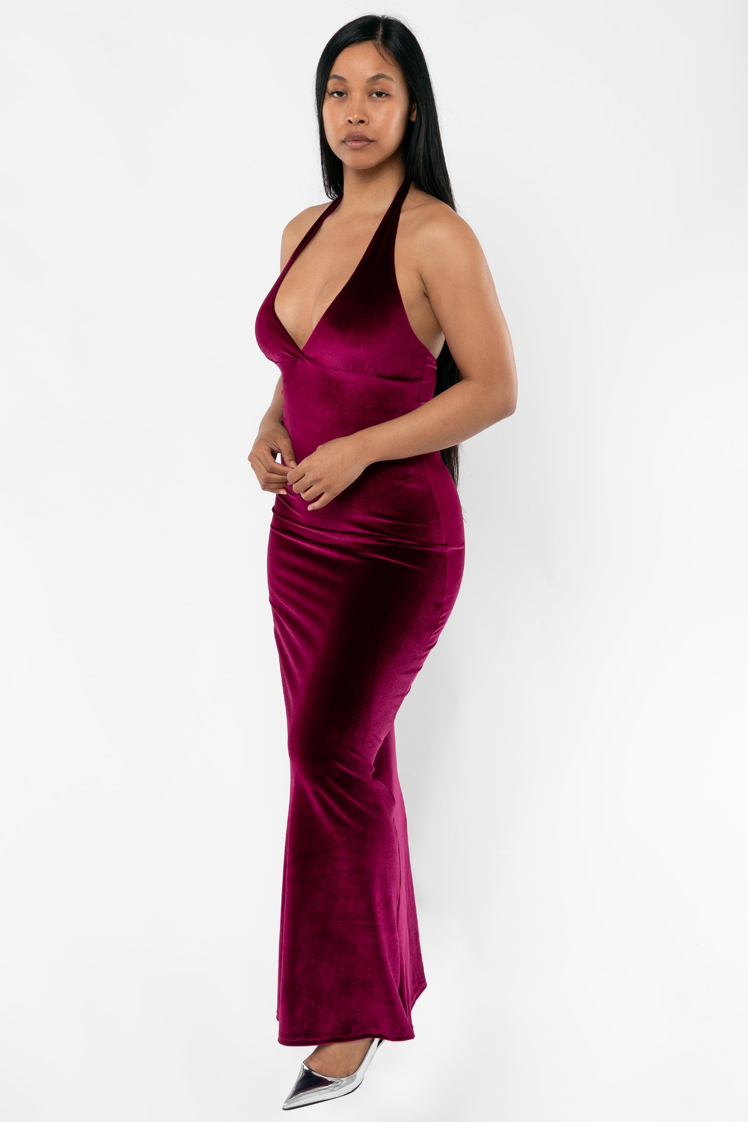 Los Angeles Apparel VVT8374 - Velvet Halter Maxi Dress - Dresses & Skirts - BeyondStyle Los Angeles Apparel VVT8374 - Velvet Halter Maxi Dress - Dresses & Skirts - BeyondStyle
